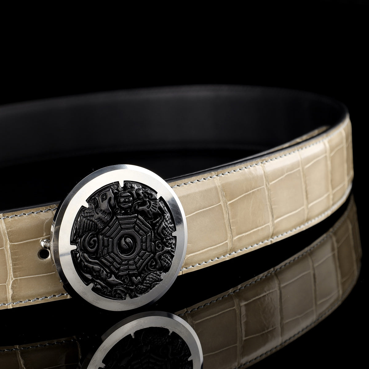BELTLEY Glossy Alligator Belt WIth Unique Buckle