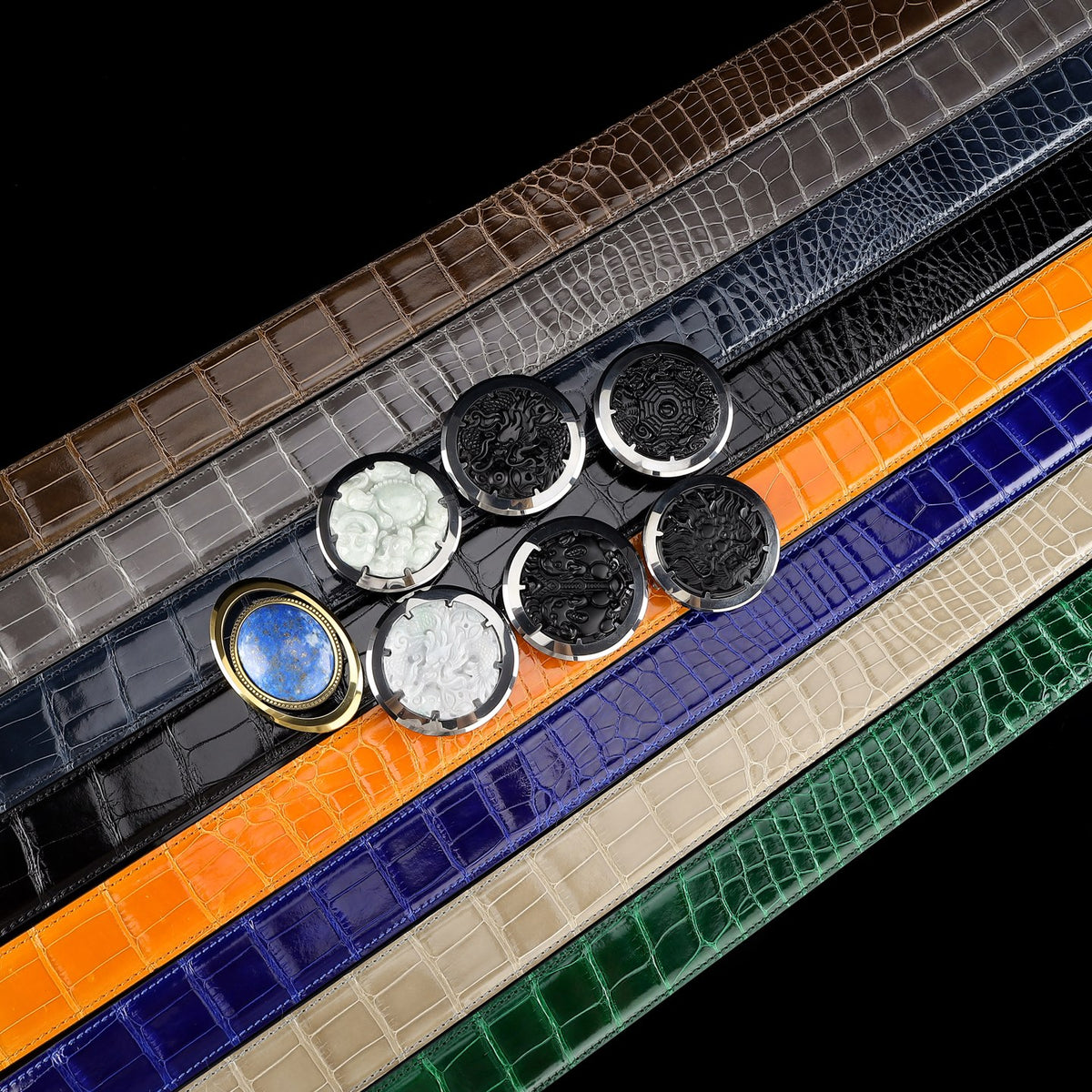 BELTLEY Glossy Alligator Belt WIth Unique Buckle