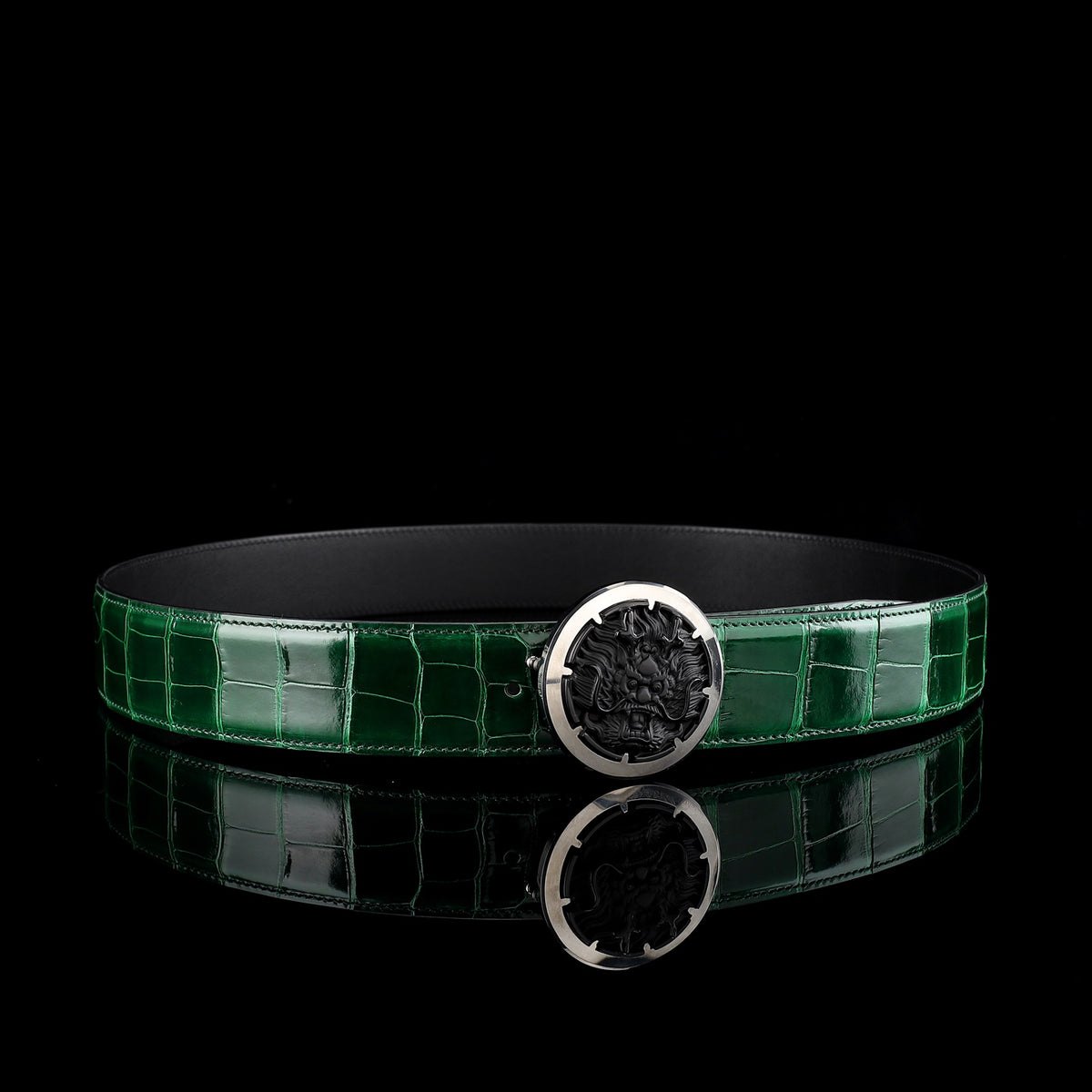 BELTLEY Glossy Alligator Belt with Tungsten Buckle for Men