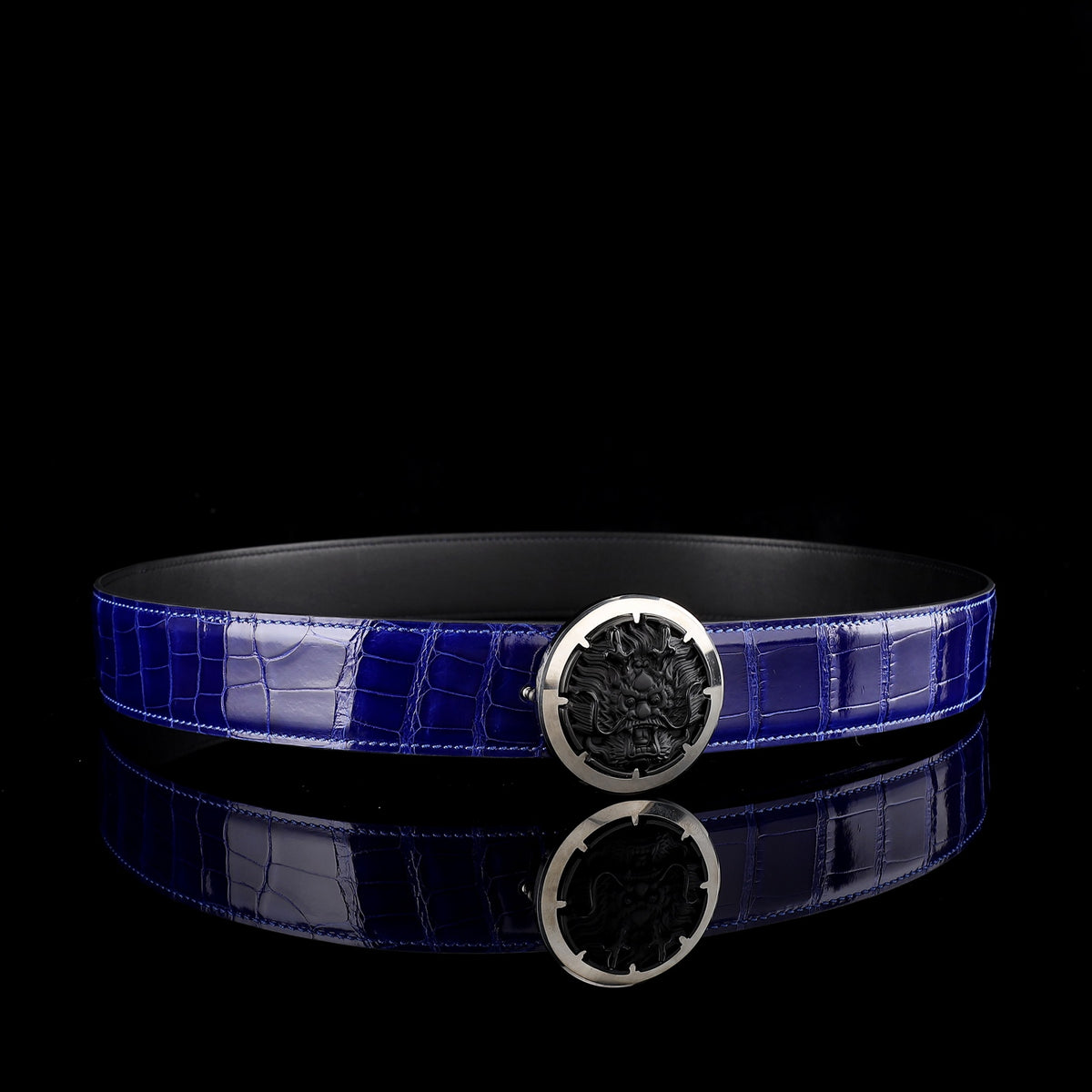 BELTLEY Glossy Alligator Belt with Tungsten Buckle for Men