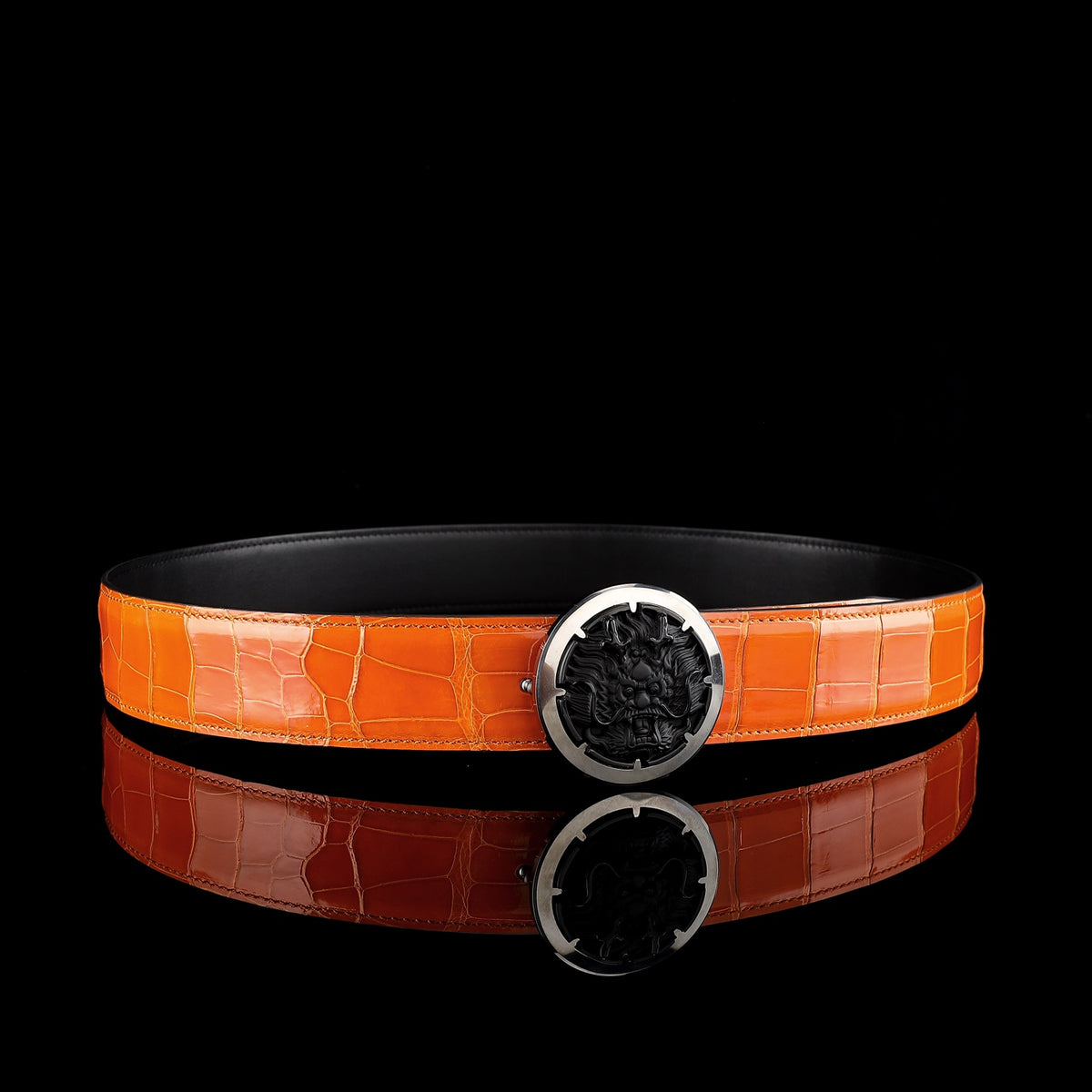 BELTLEY Glossy Alligator Belt with Tungsten Buckle for Men