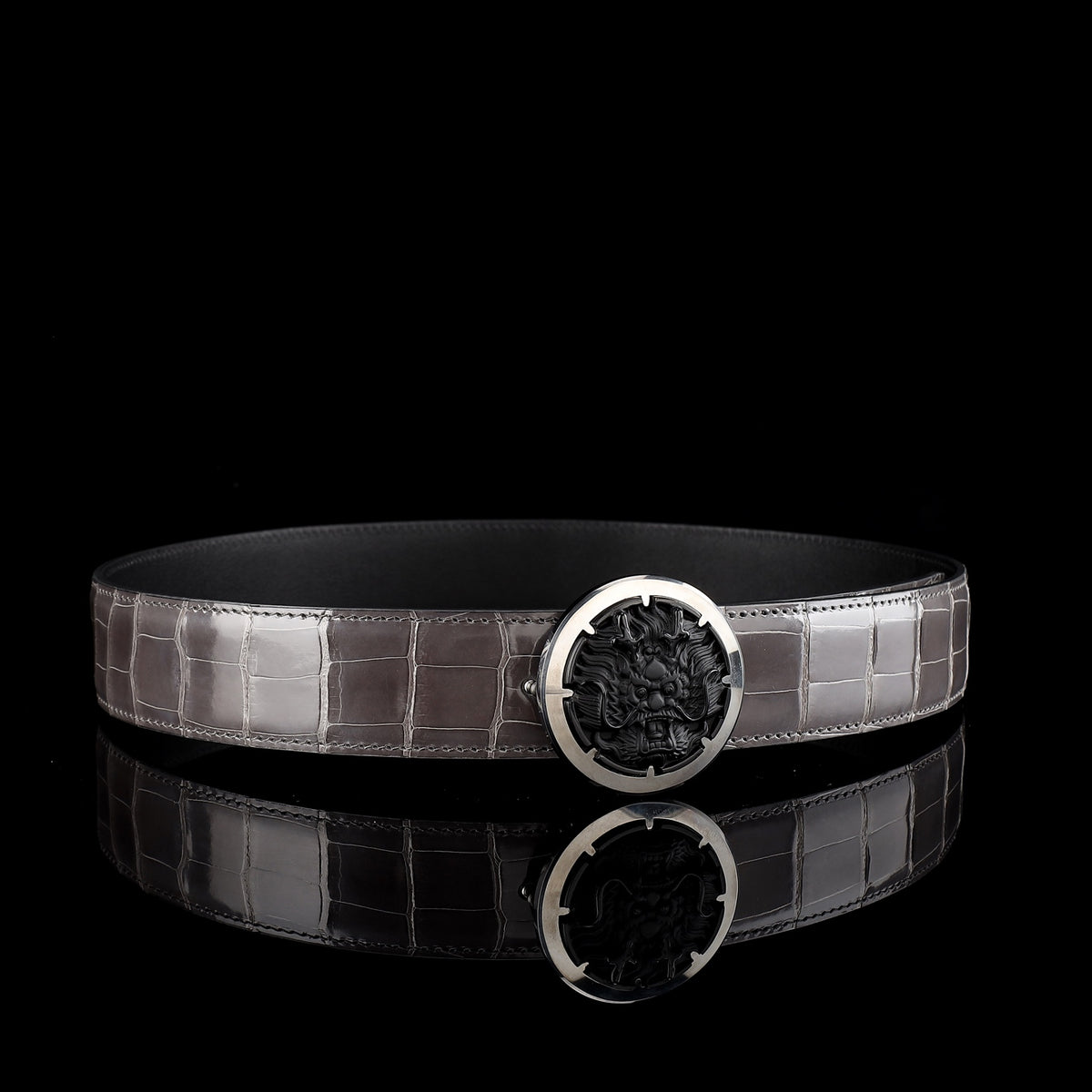 BELTLEY Glossy Alligator Belt with Tungsten Buckle for Men