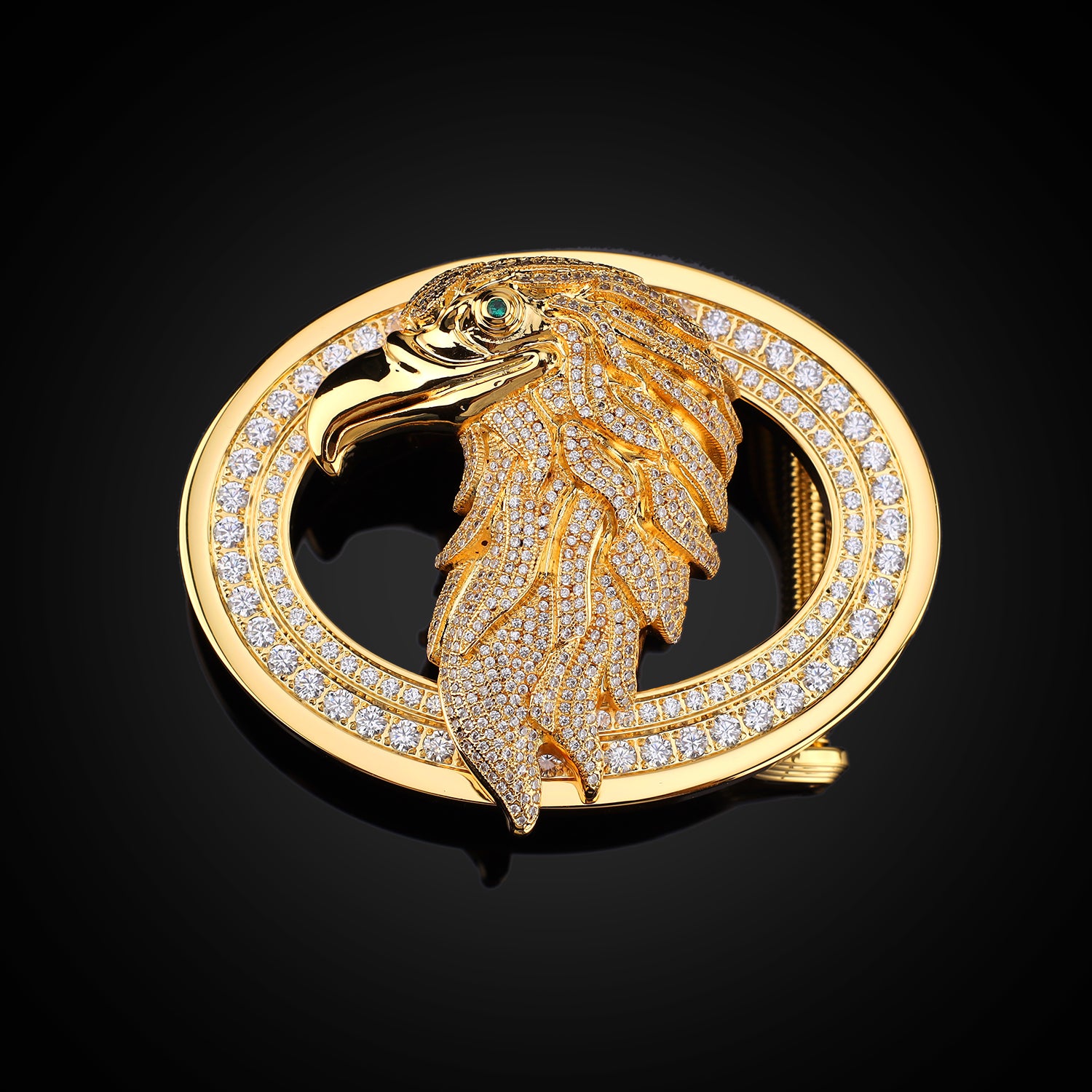 BELTLEY Glossy Amber Gold Crocodile Leather Belt-Rhinestone Buckle