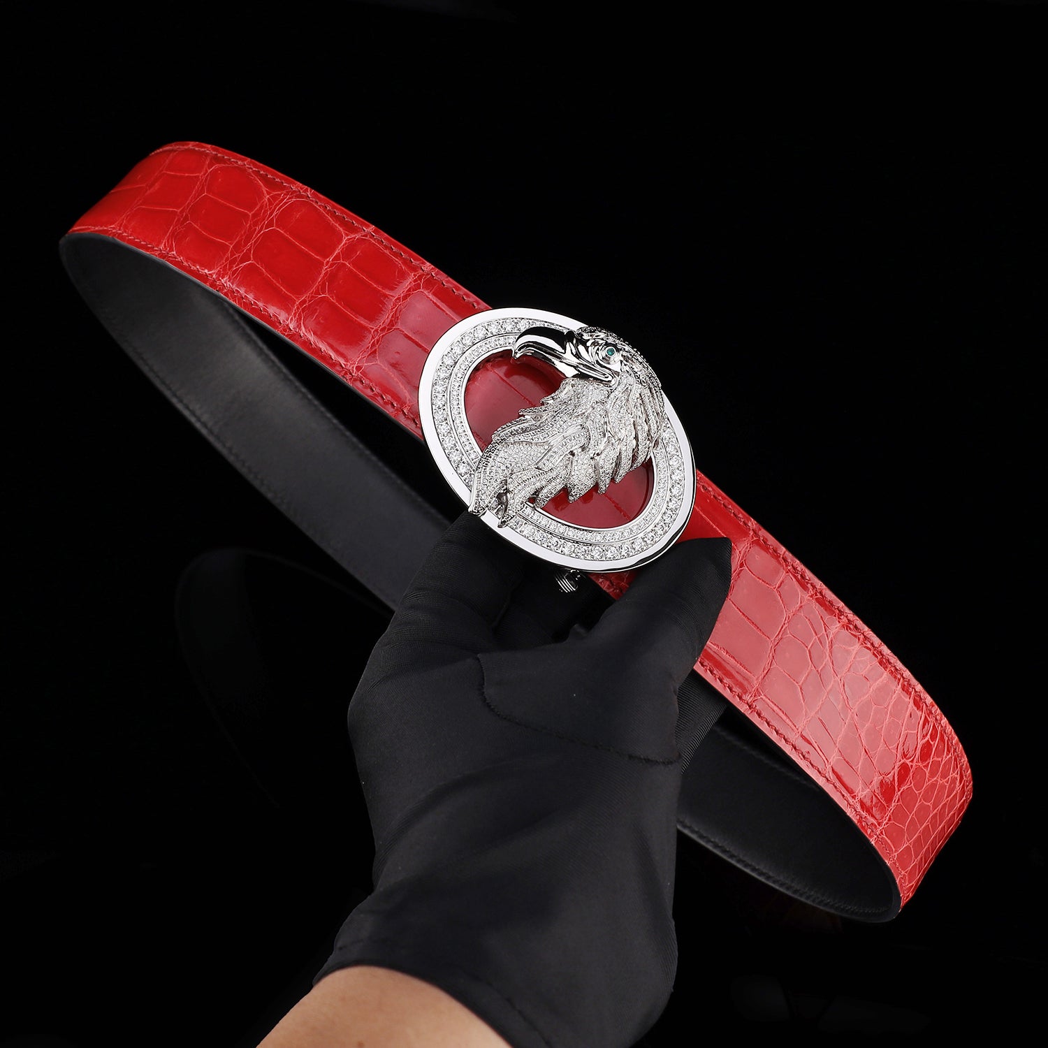 BELTLEY Glossy Imperial Ruby Red Crocodile Belt – Eagle Buckle