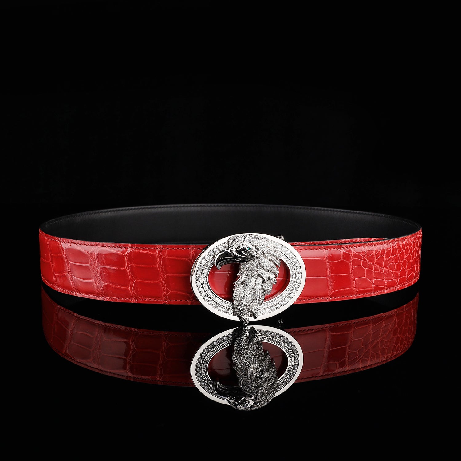 BELTLEY Glossy Imperial Ruby Red Crocodile Belt – Eagle Buckle