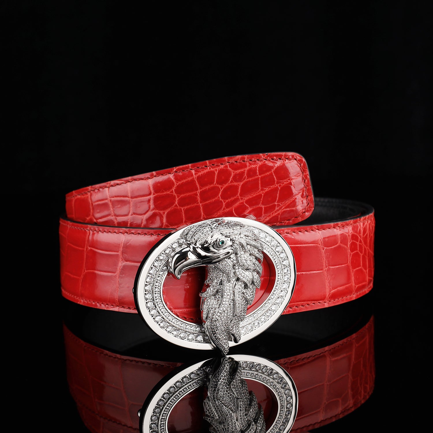 BELTLEY Glossy Imperial Ruby Red Crocodile Belt – Eagle Buckle