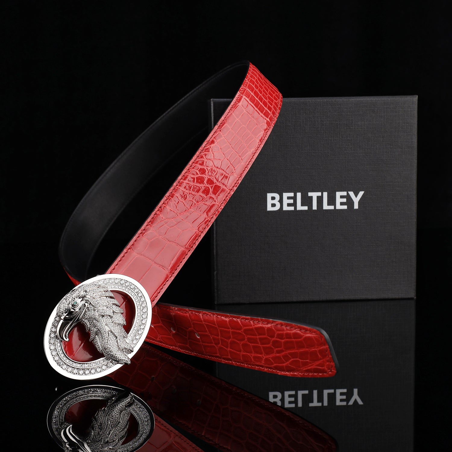 BELTLEY Glossy Imperial Ruby Red Crocodile Belt – Eagle Buckle