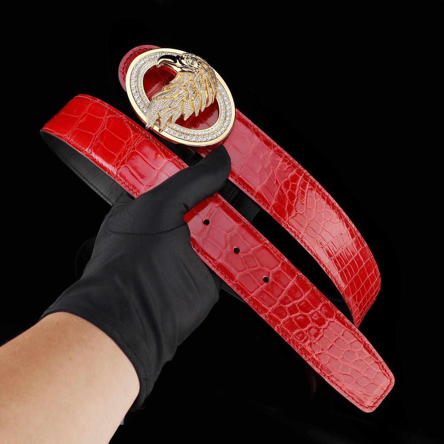 BELTLEY Glossy Imperial Ruby Red Crocodile Belt – Eagle Buckle