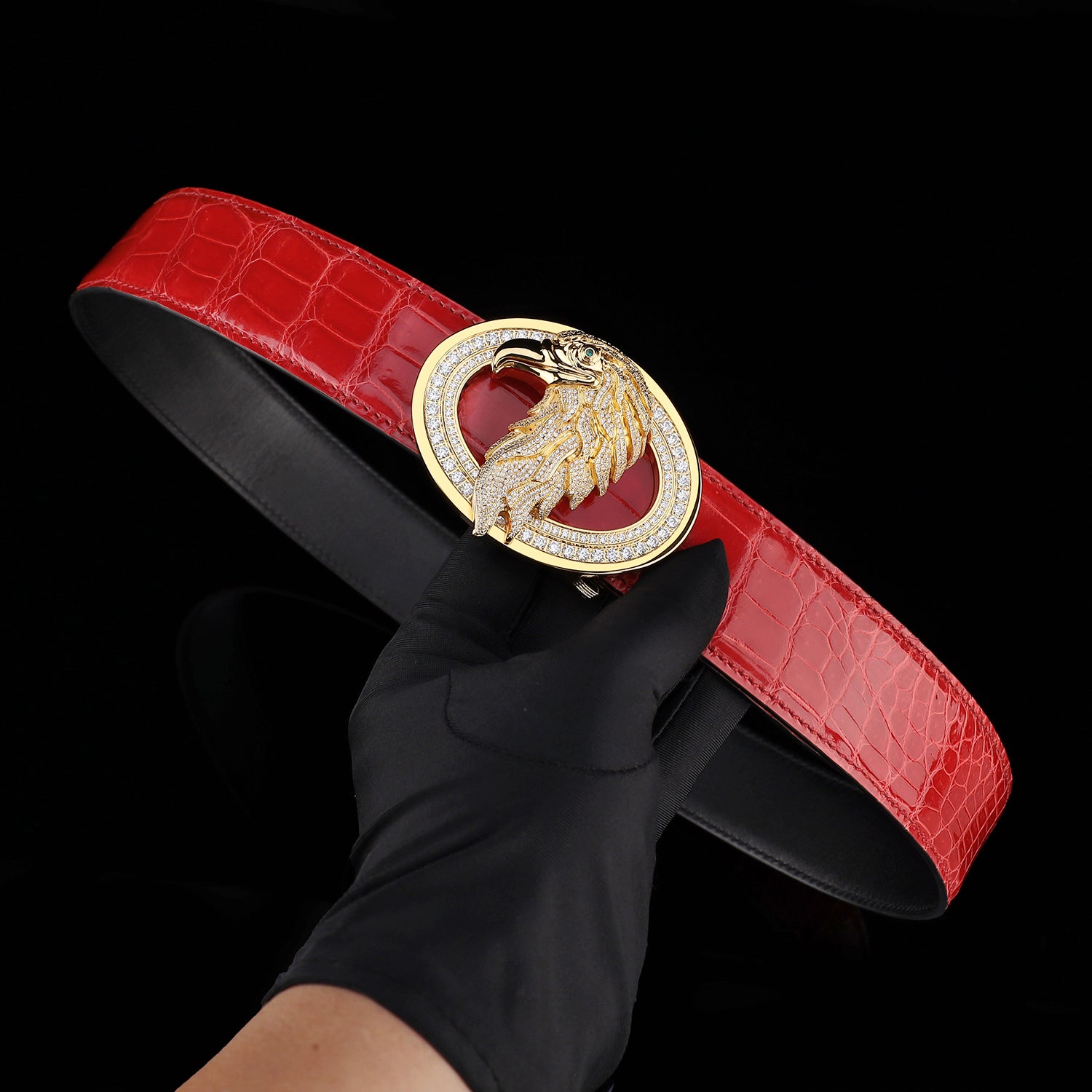 BELTLEY Glossy Imperial Ruby Red Crocodile Belt – Eagle Buckle