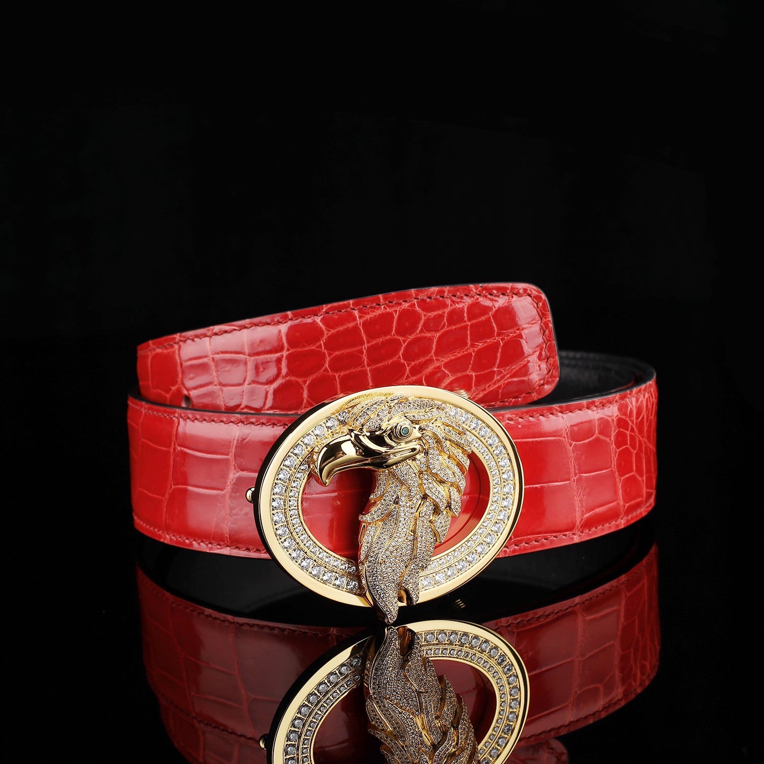 BELTLEY Glossy Imperial Ruby Red Crocodile Belt – Eagle Buckle