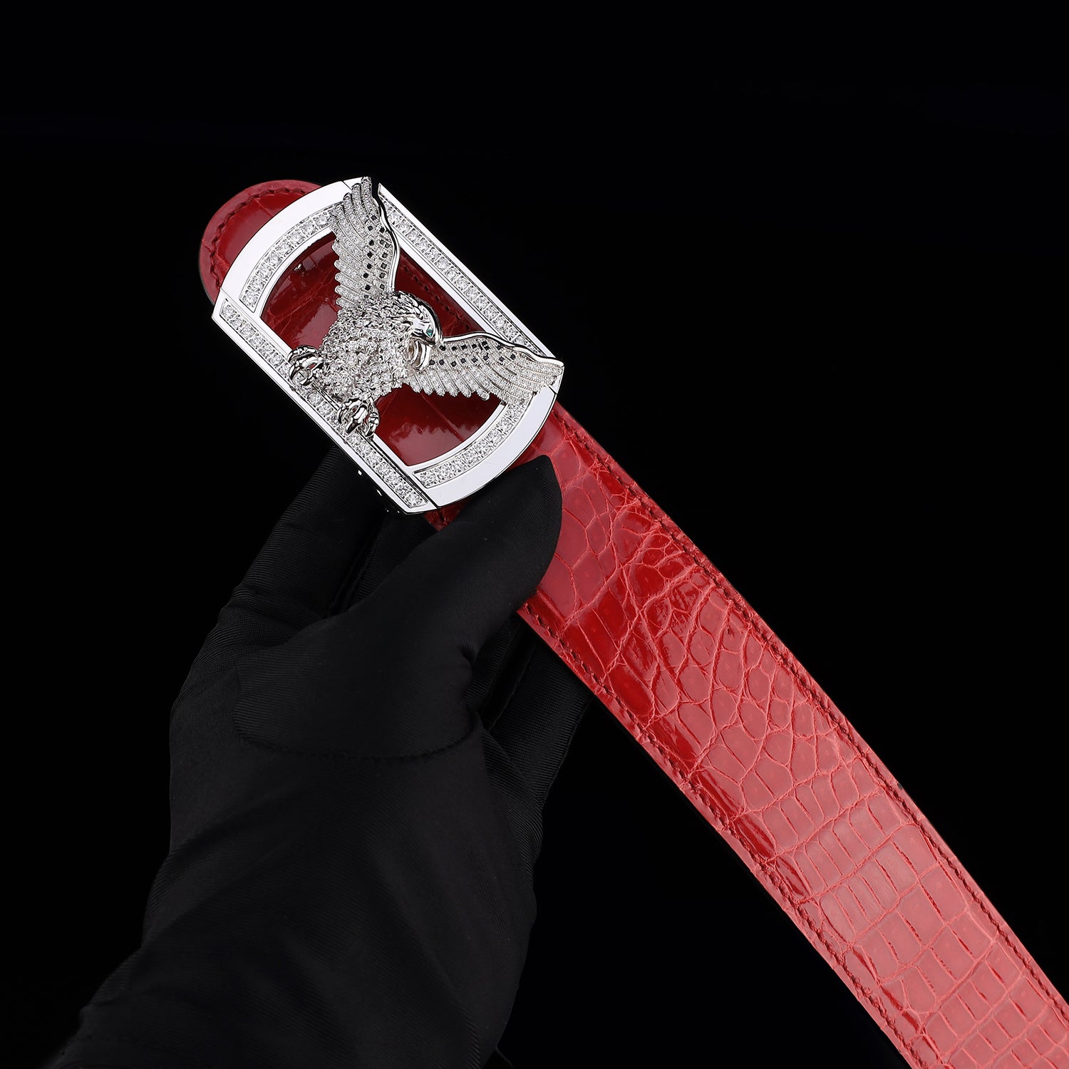 BELTLEY Glossy Imperial Ruby Red Crocodile Belt for Men