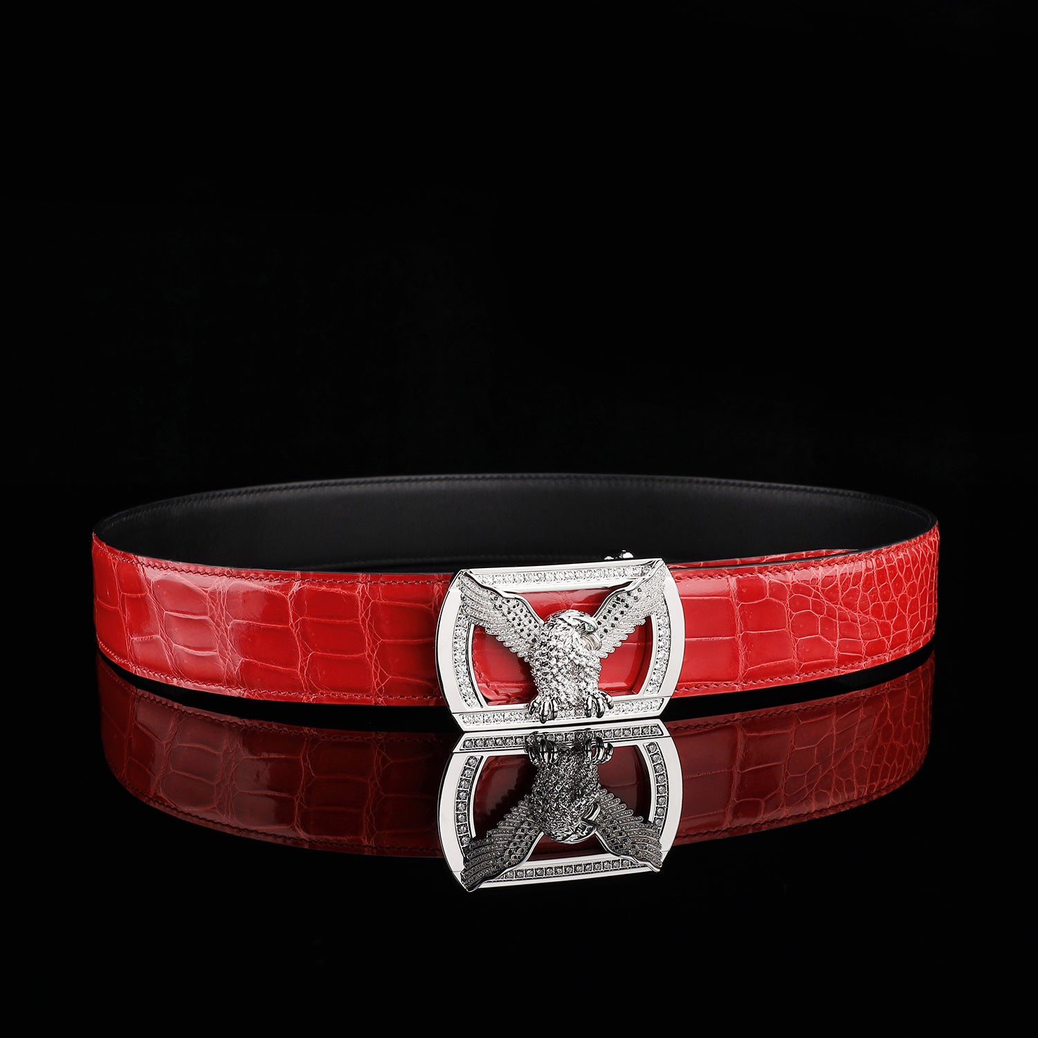 BELTLEY Glossy Imperial Ruby Red Crocodile Belt for Men