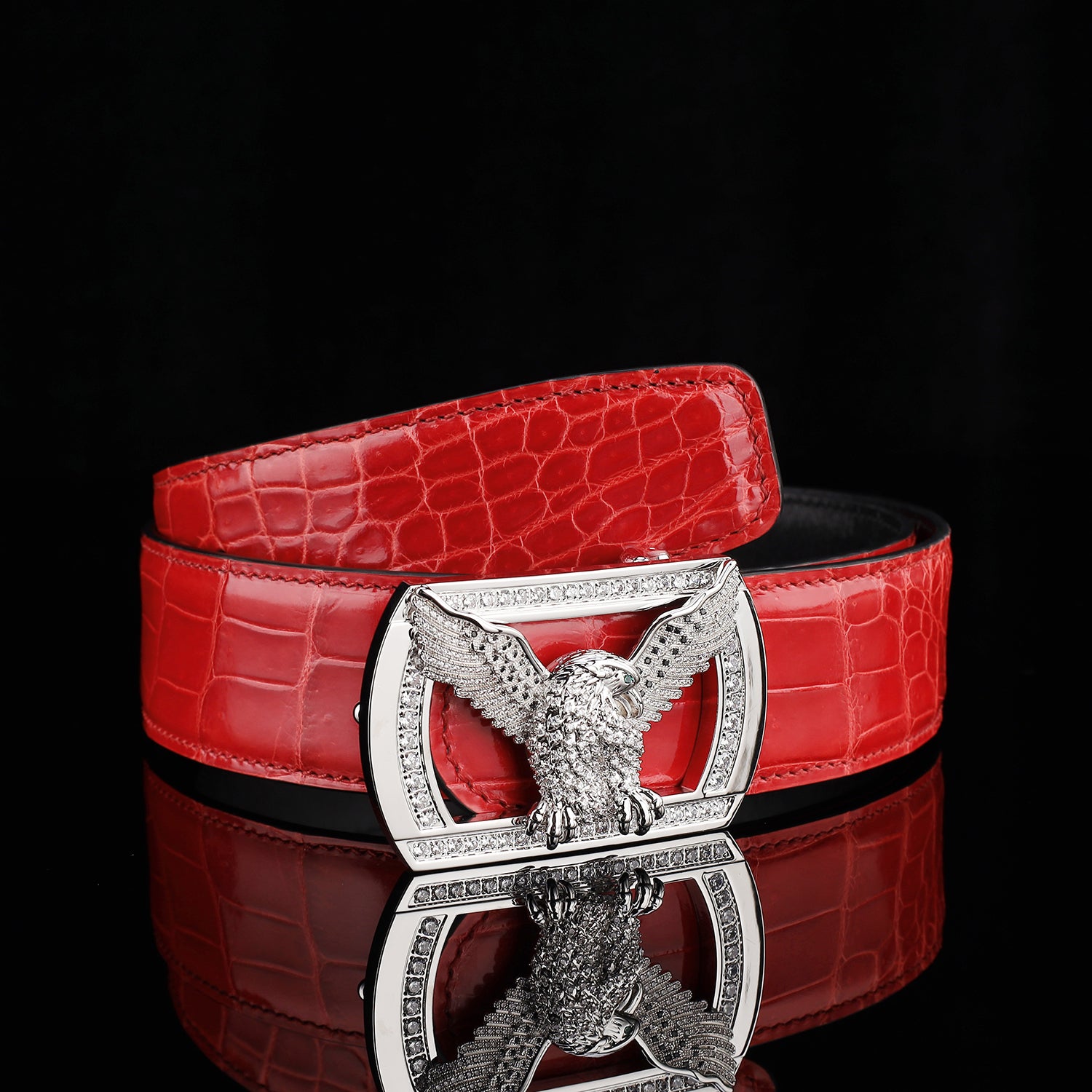 BELTLEY Glossy Imperial Ruby Red Crocodile Belt for Men