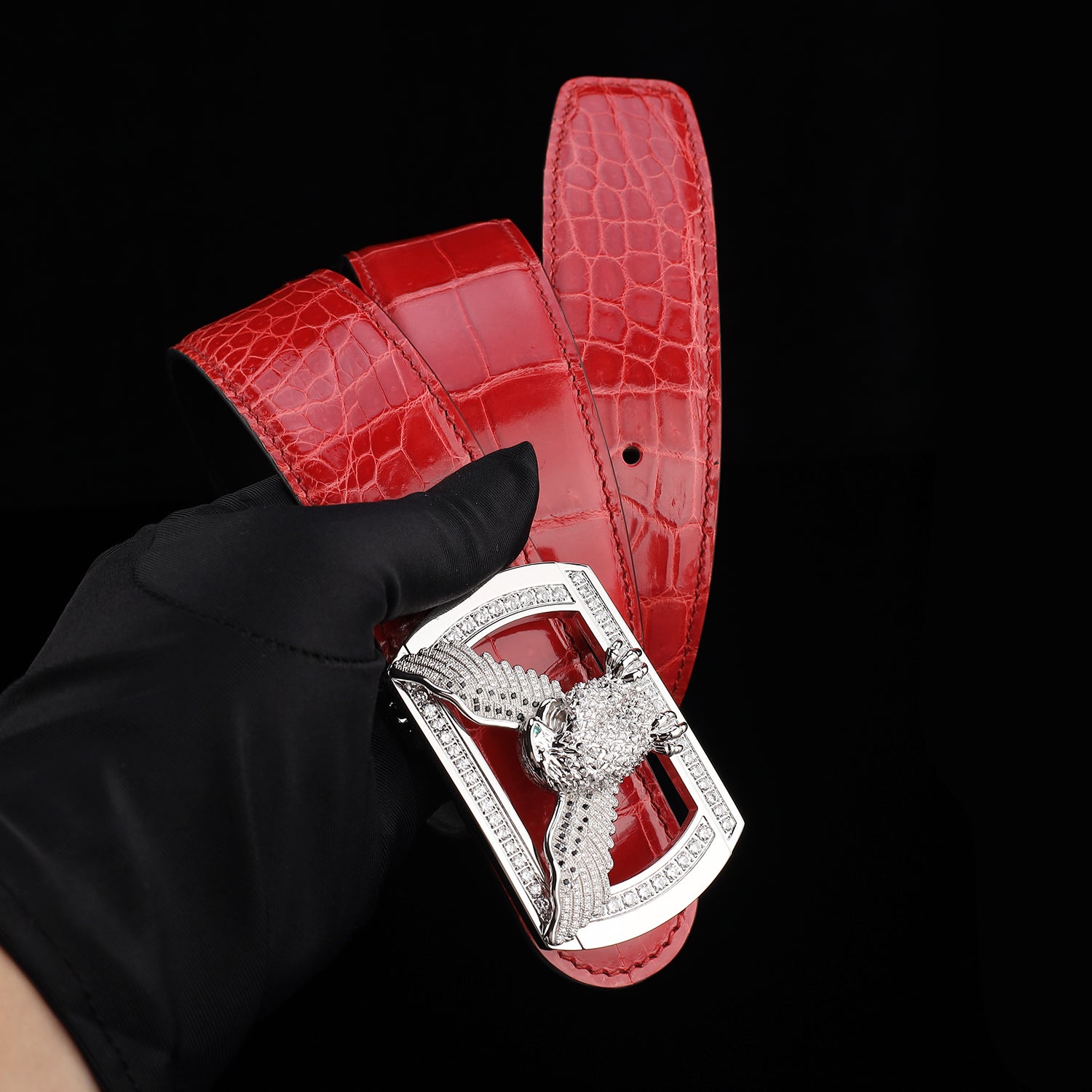 BELTLEY Glossy Imperial Ruby Red Crocodile Belt for Men