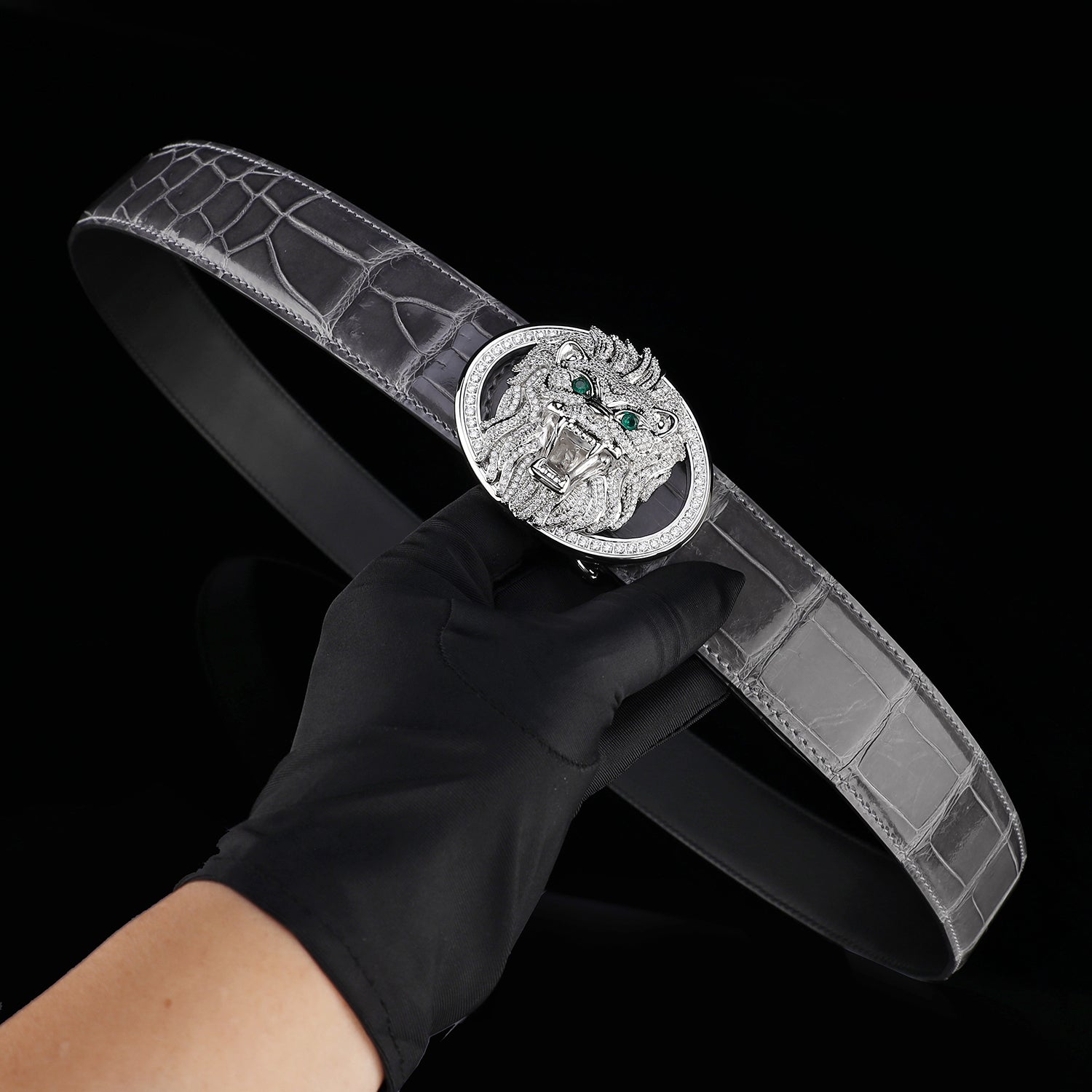 BELTLEY Graphite Gray Crocodile Leather Belt – Mirror Shine Exotic Designer Belt