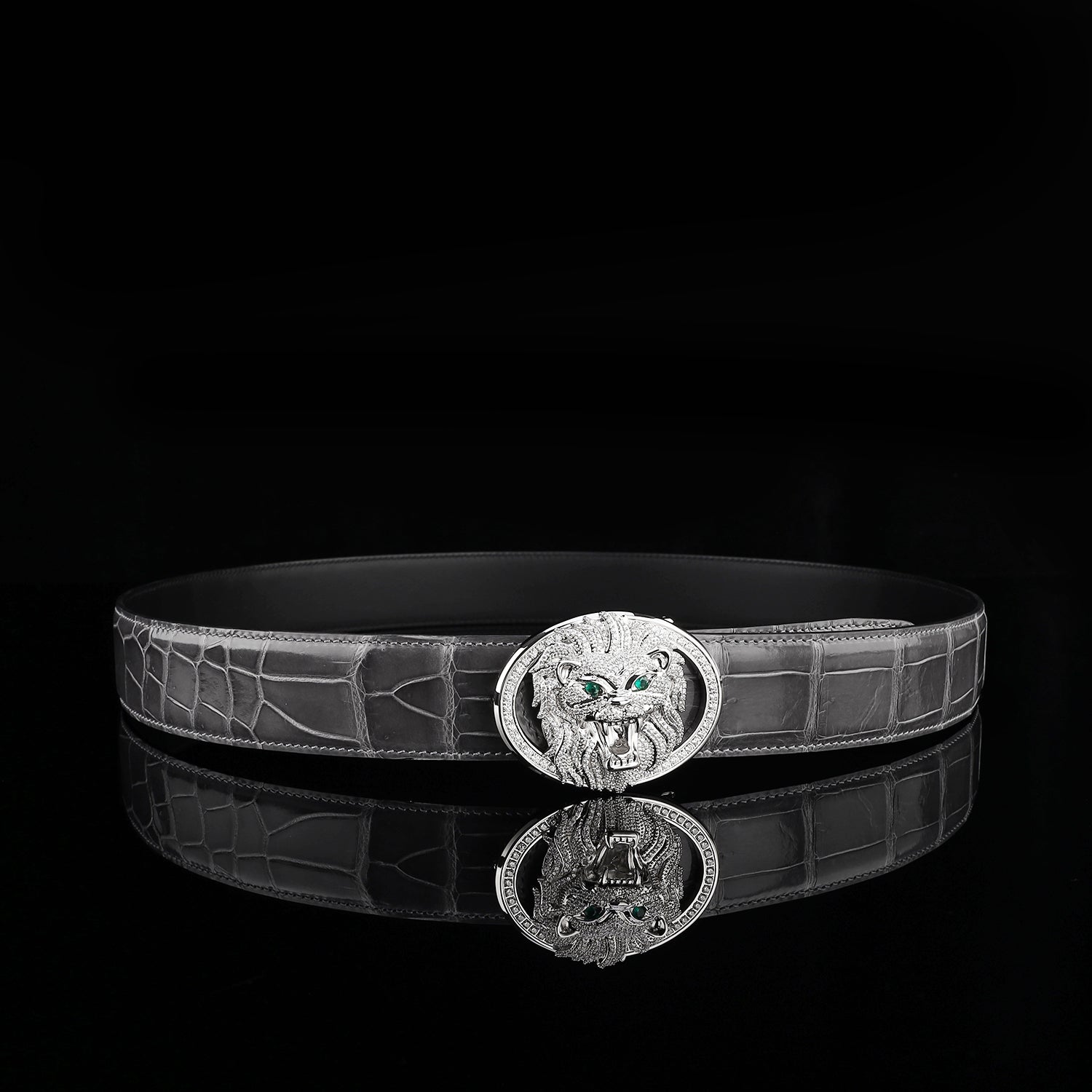 BELTLEY Graphite Gray Crocodile Leather Belt – Mirror Shine Exotic Designer Belt