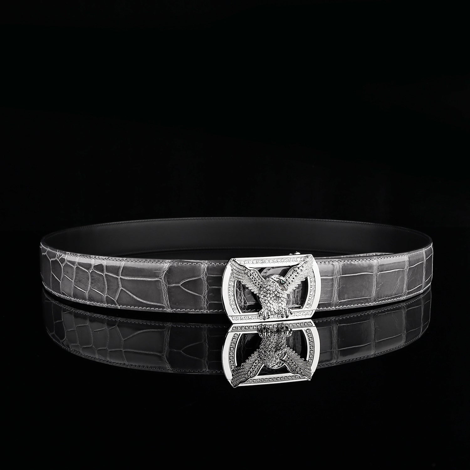 BELTLEY Graphite Gray Glazed Nile Crocodile Leather Belt