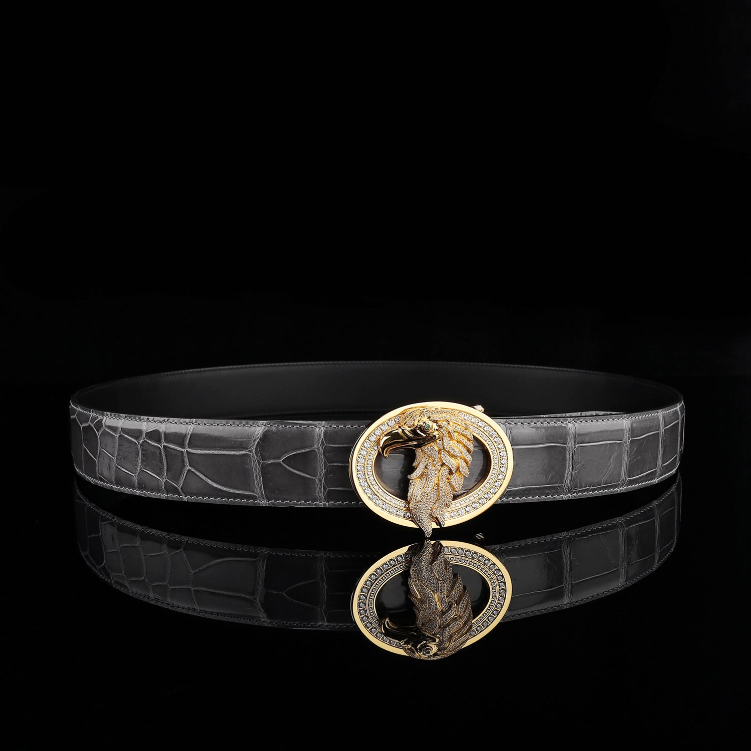 BELTLEY Graphite Gray Mirror Finish Crocodile Leather Belt
