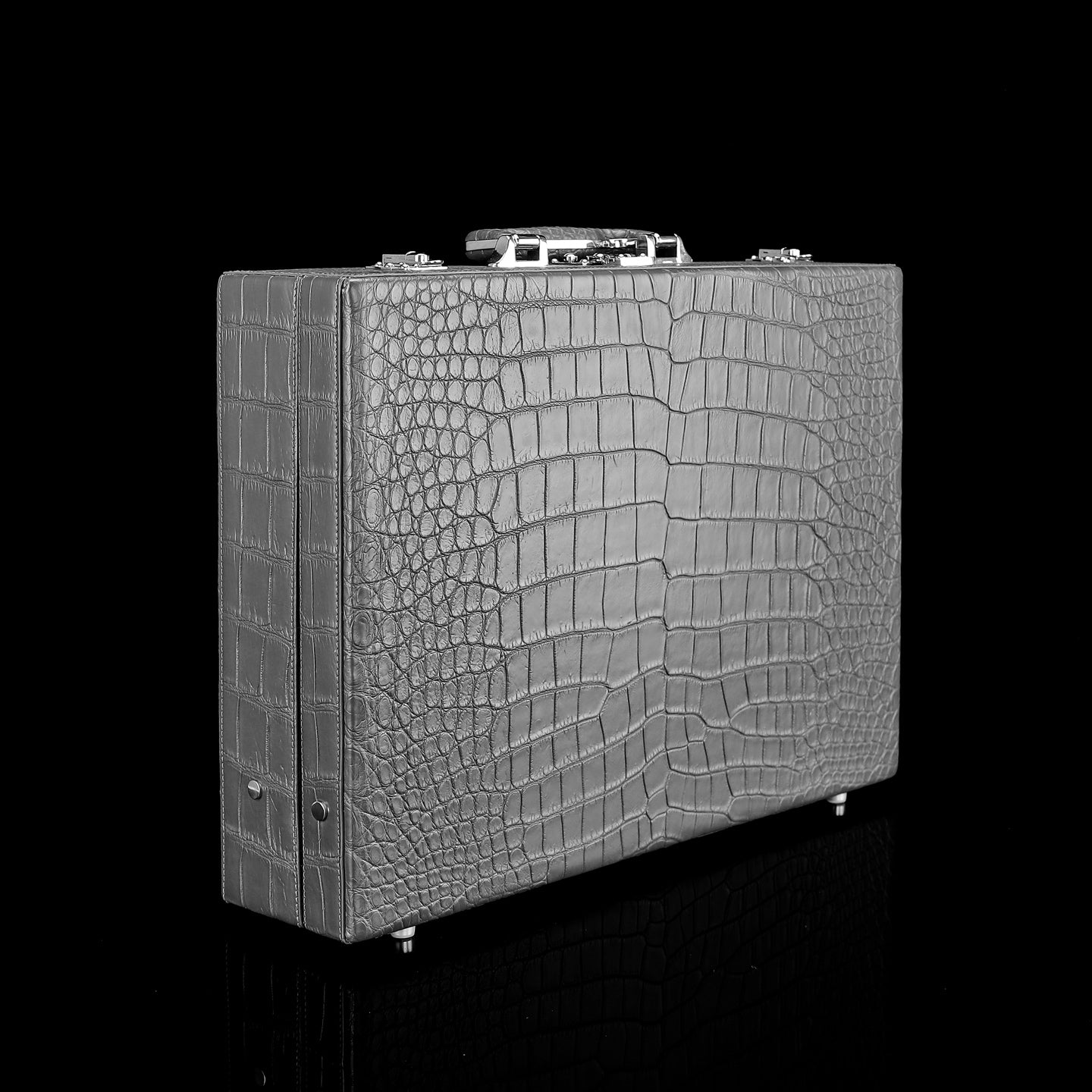 BELTLEY Gray Nile Crocodile Briefcase: Versatile Storage, Multifunctional Elegance