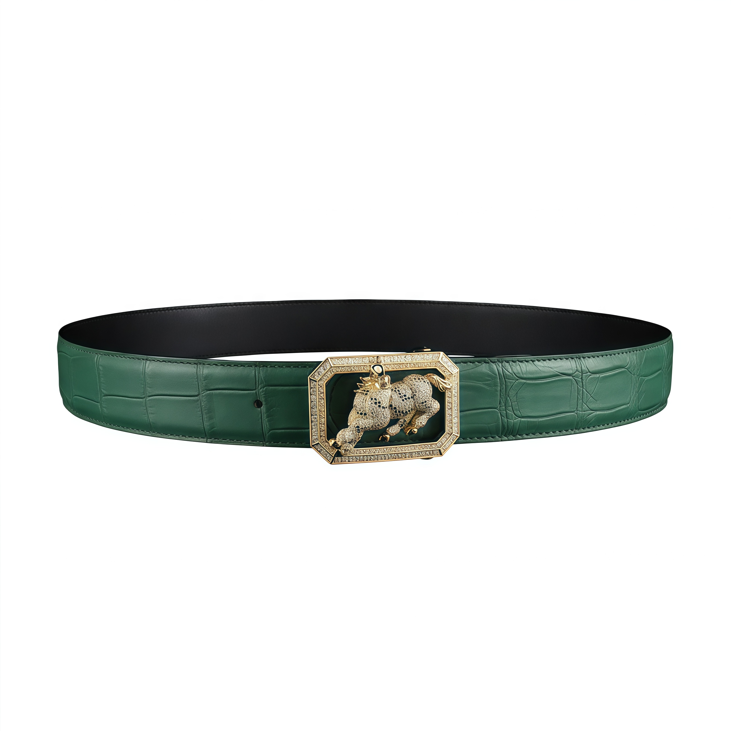 BELTLEY Green Crocodile Skin Men’s Belt With Horse Buckle