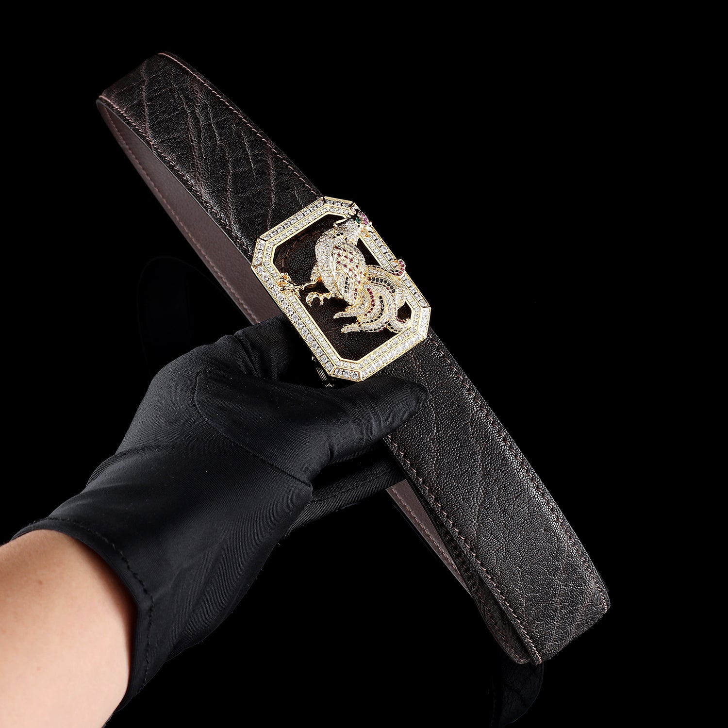 BELTLEY Handcrafted Espresso Brown Elephant Belt with Rooster Buckle