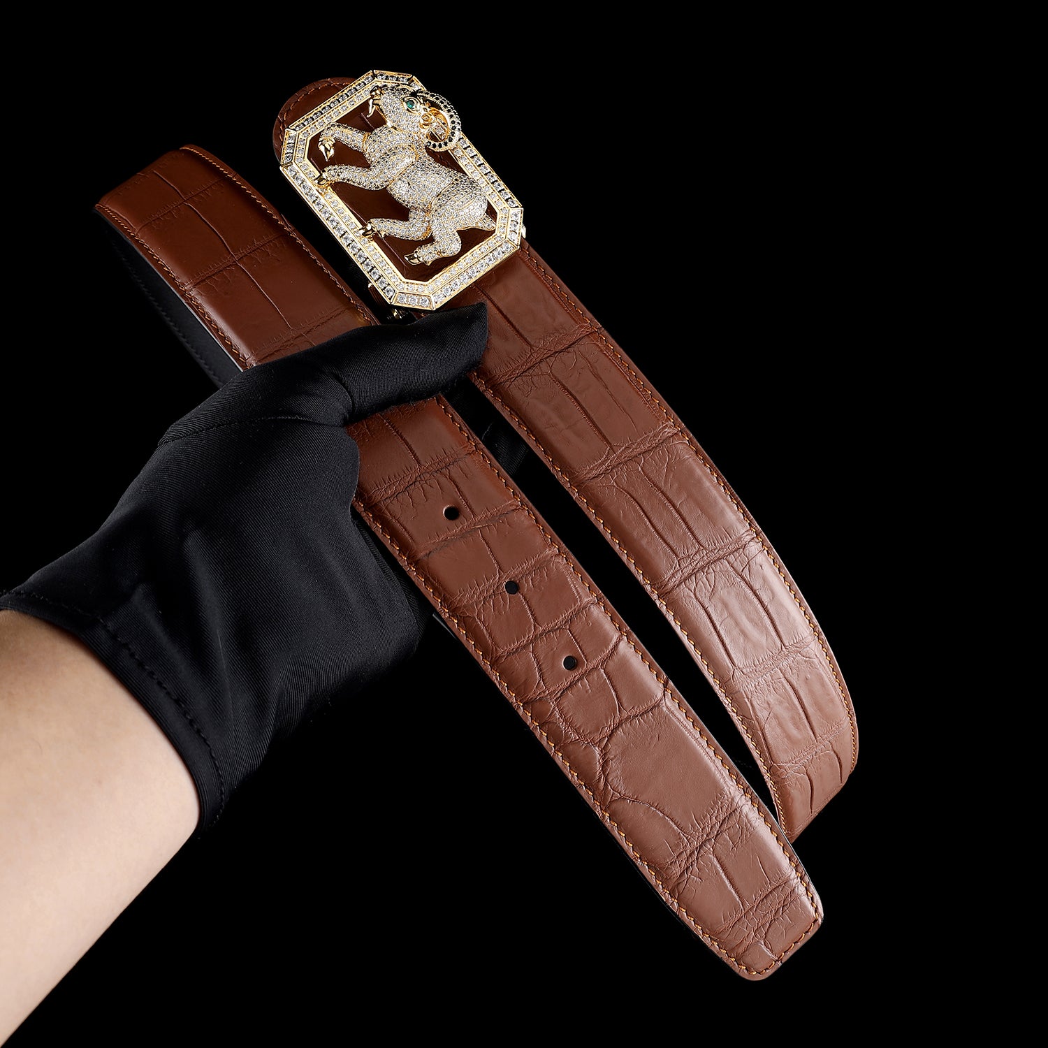 BELTLEY Handmade Chestnut Brown Crocodile Belt