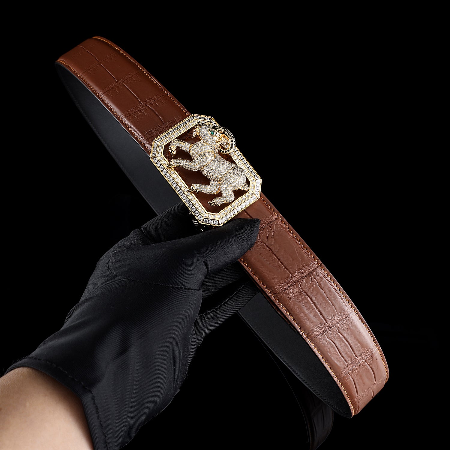 BELTLEY Handmade Chestnut Brown Crocodile Belt