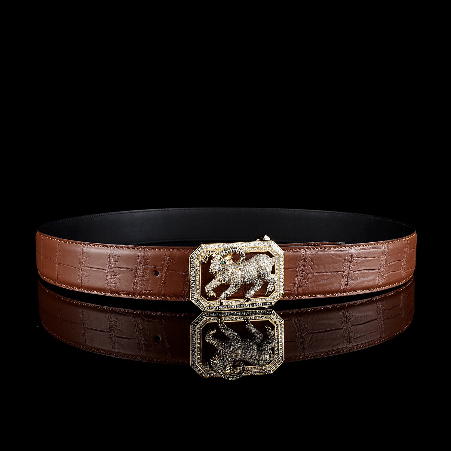 BELTLEY Handmade Chestnut Brown Crocodile Belt