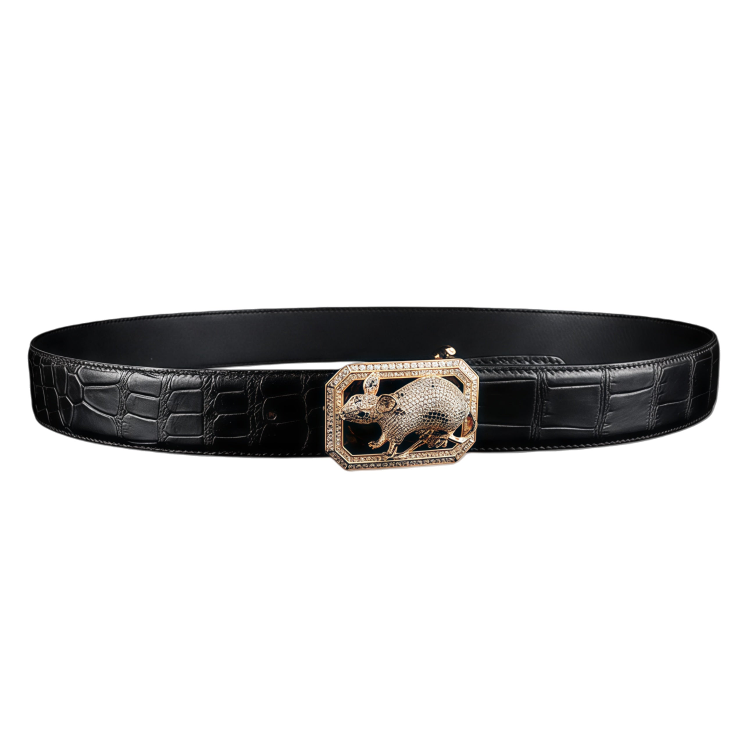 BELTLEY Handmade Men's Black Crocodile Belt With Rat Buckle