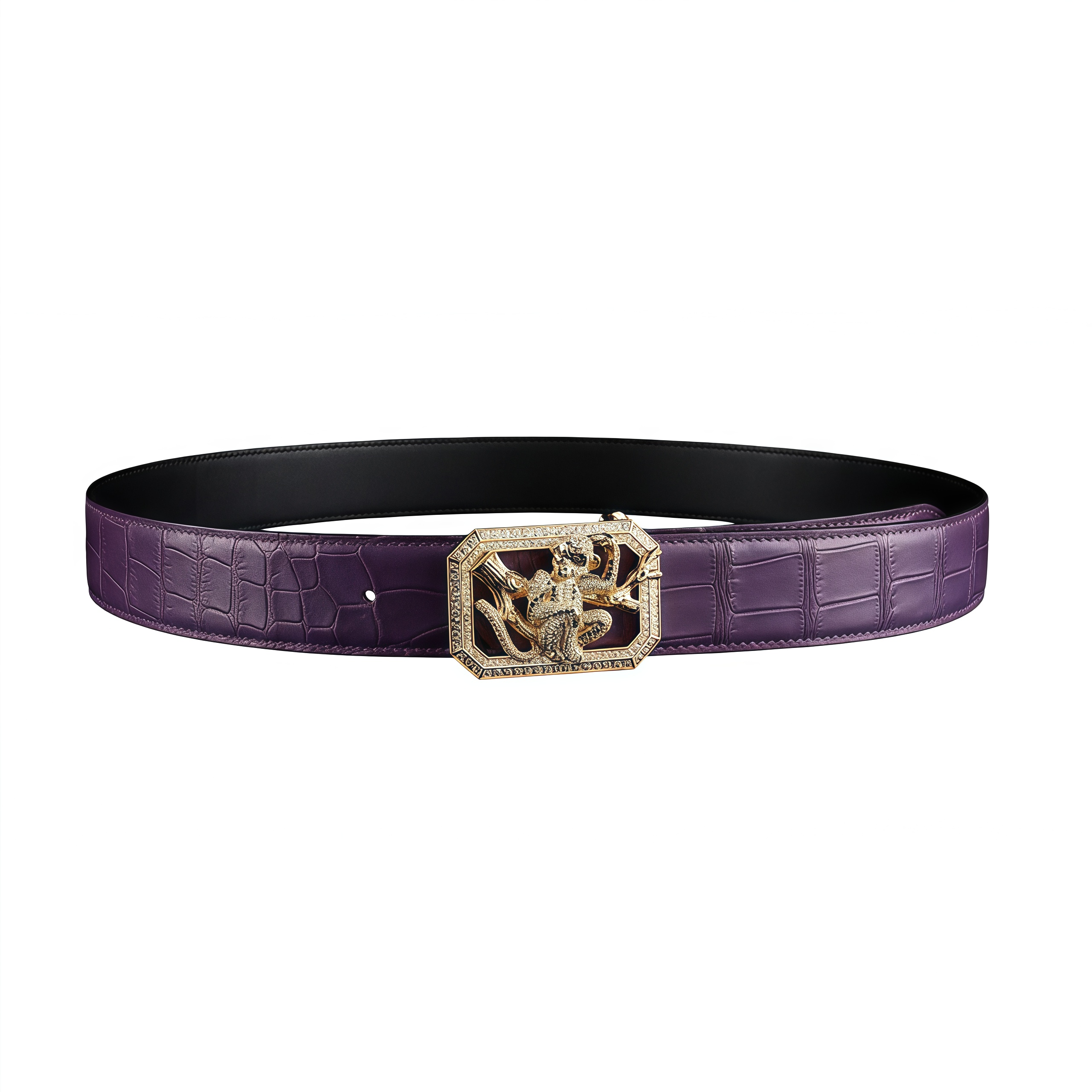 BELTLEY Handmade Purple Nile Crocodile Belt with Monkey Buckle