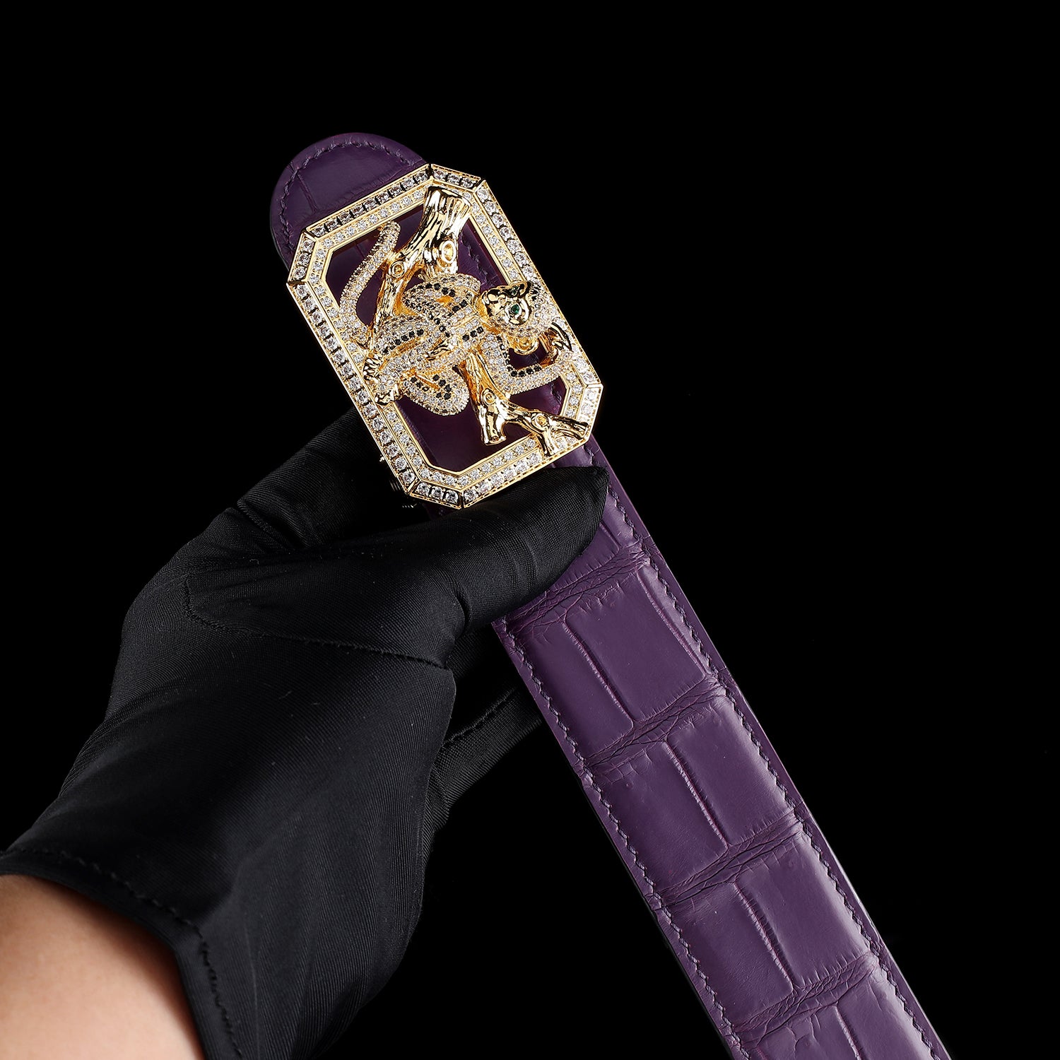 BELTLEY Handmade Purple Nile Crocodile Belt with Monkey Buckle