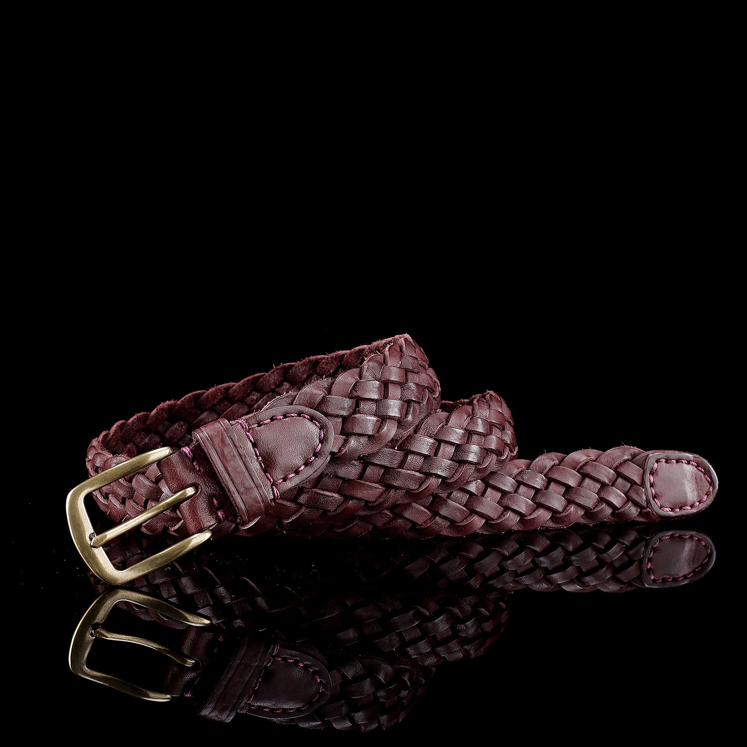 BELTLEY Handwoven Dark Purple Vintage Leather Belt for Women