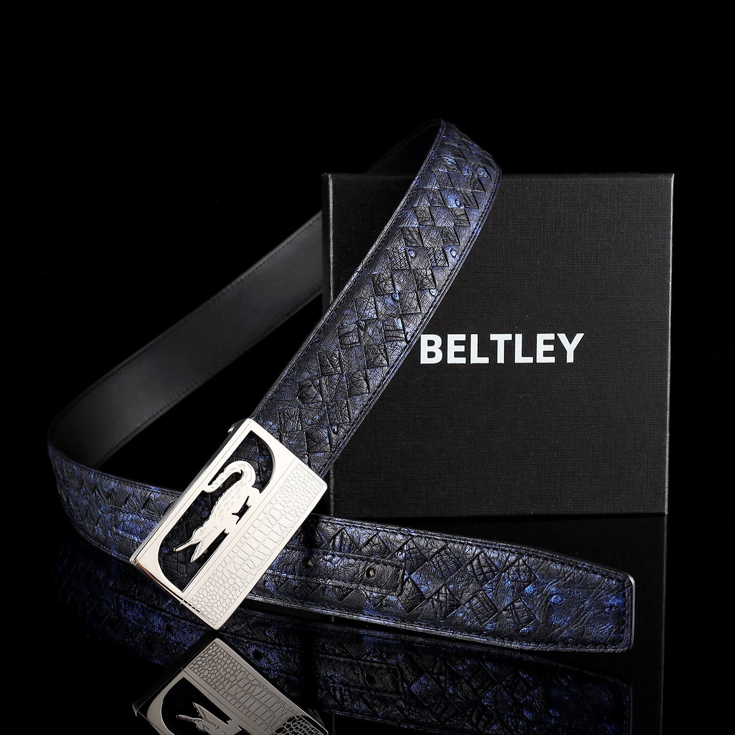 Handwoven Ostrich Leather Belt with Crocodile Plaque Buckle – 1.5" — additional view 15 | BELTLEY
