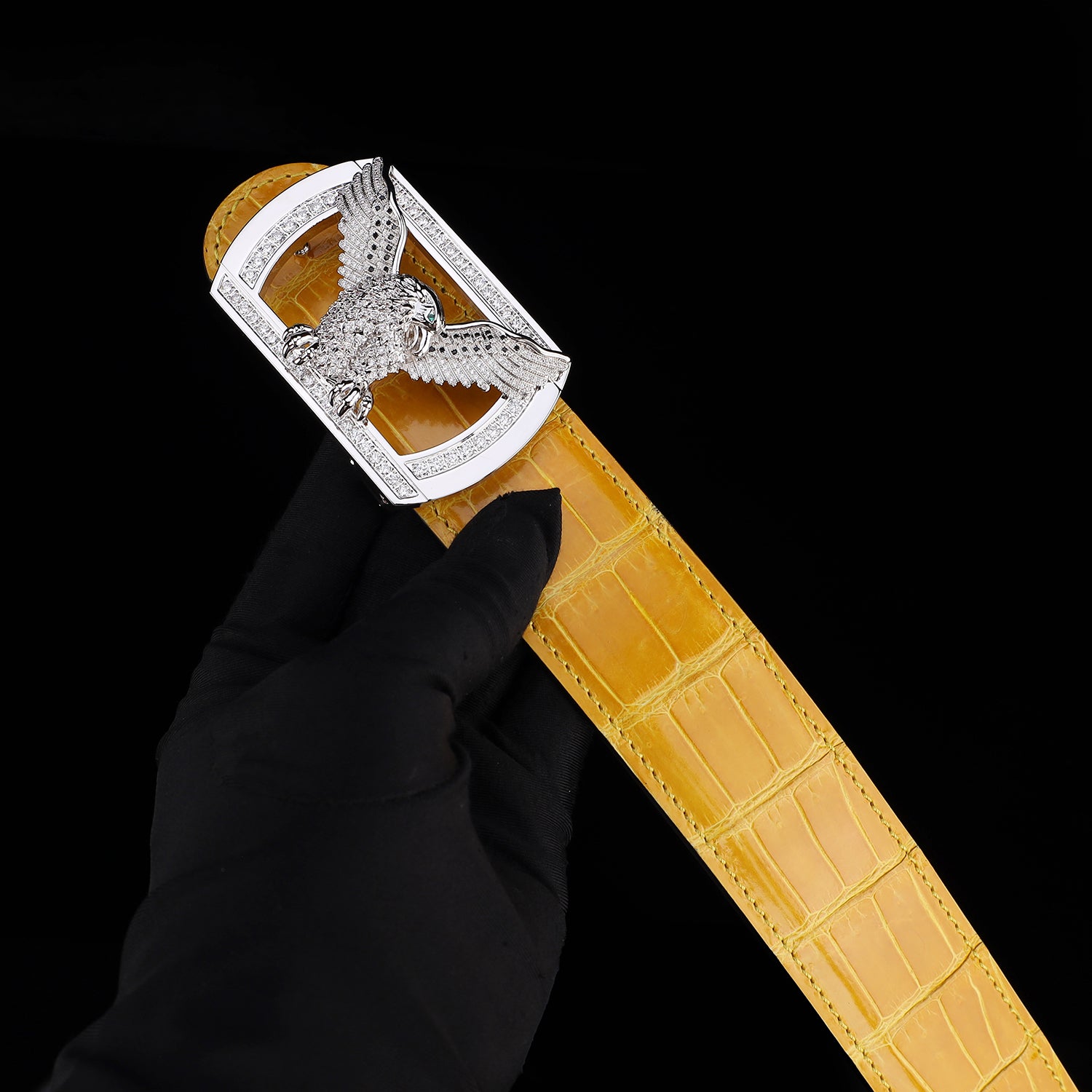 BELTLEY High Gloss Crocodile Belt for Men – Amber Gold