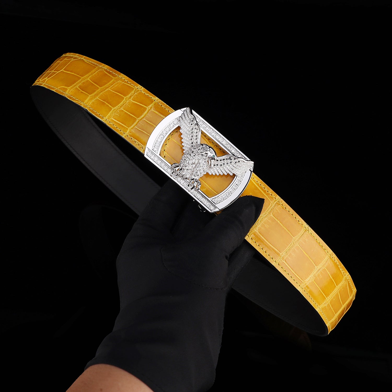 BELTLEY High Gloss Crocodile Belt for Men – Amber Gold