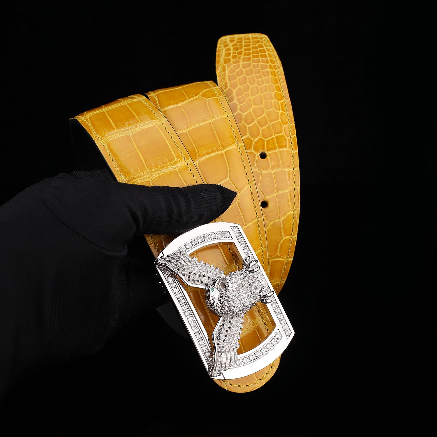 BELTLEY High Gloss Crocodile Belt for Men – Amber Gold