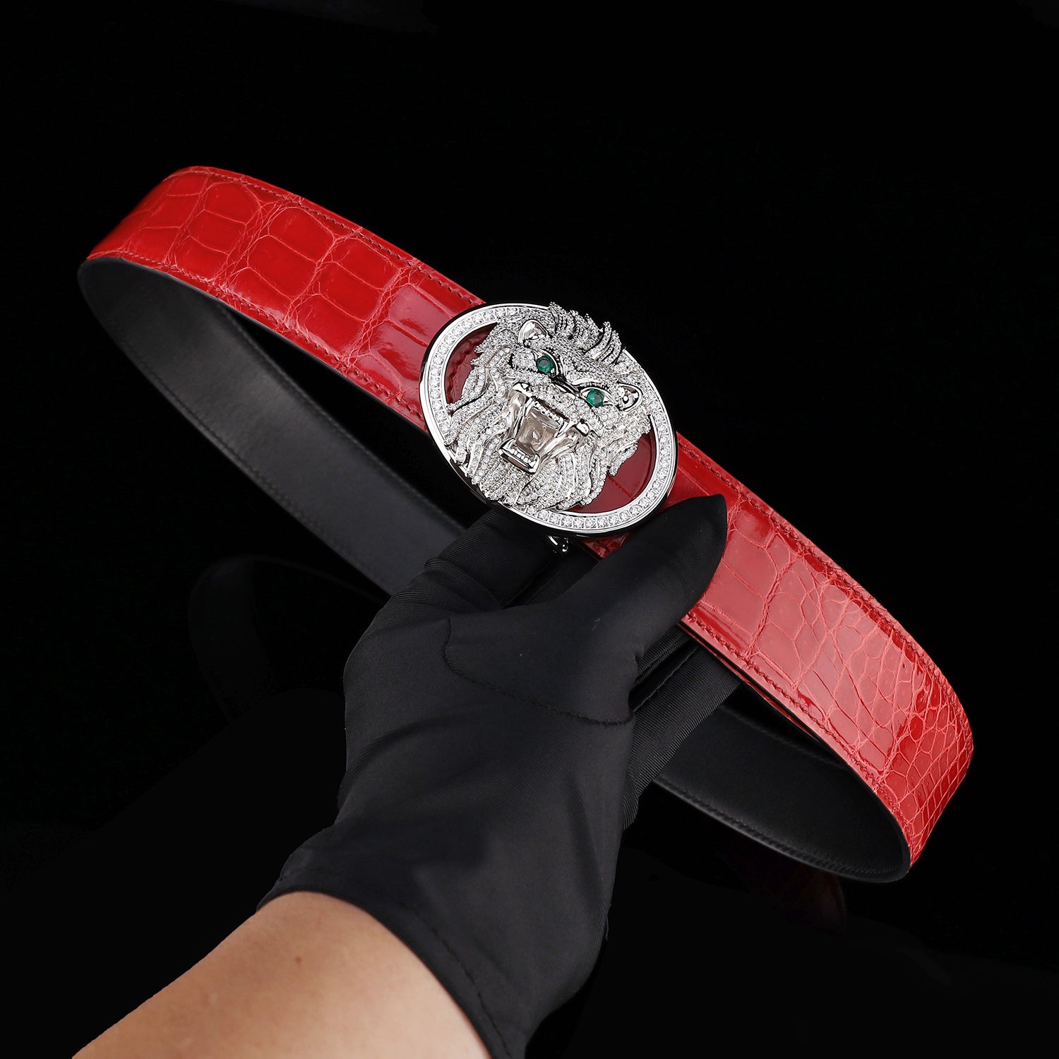 BELTLEY High Gloss Imperial Ruby Red Crocodile Belt for Men