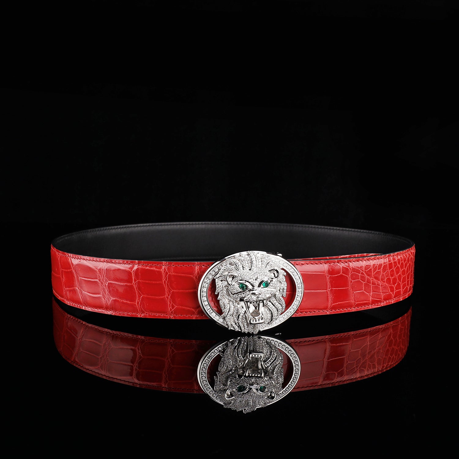 BELTLEY High Gloss Imperial Ruby Red Crocodile Belt for Men