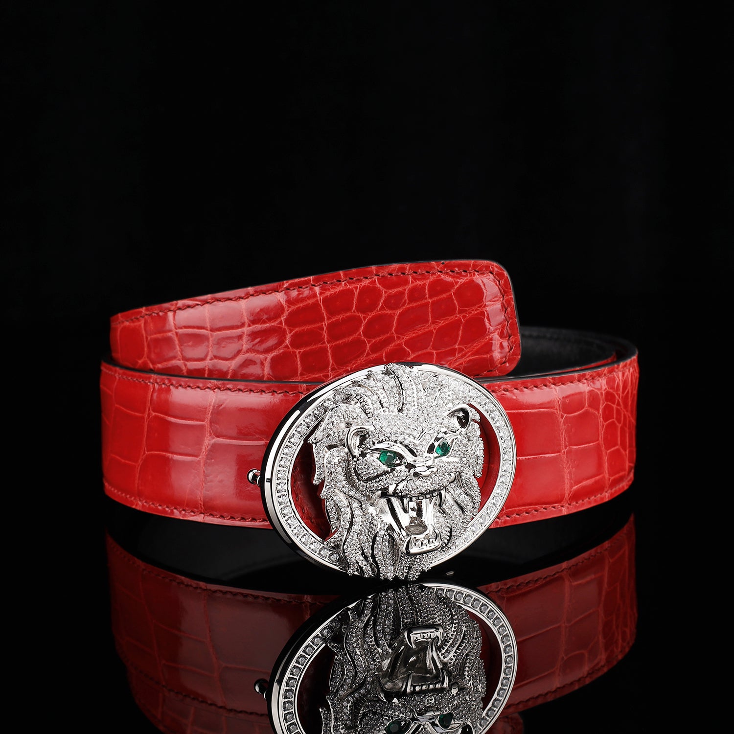 BELTLEY High Gloss Imperial Ruby Red Crocodile Belt for Men