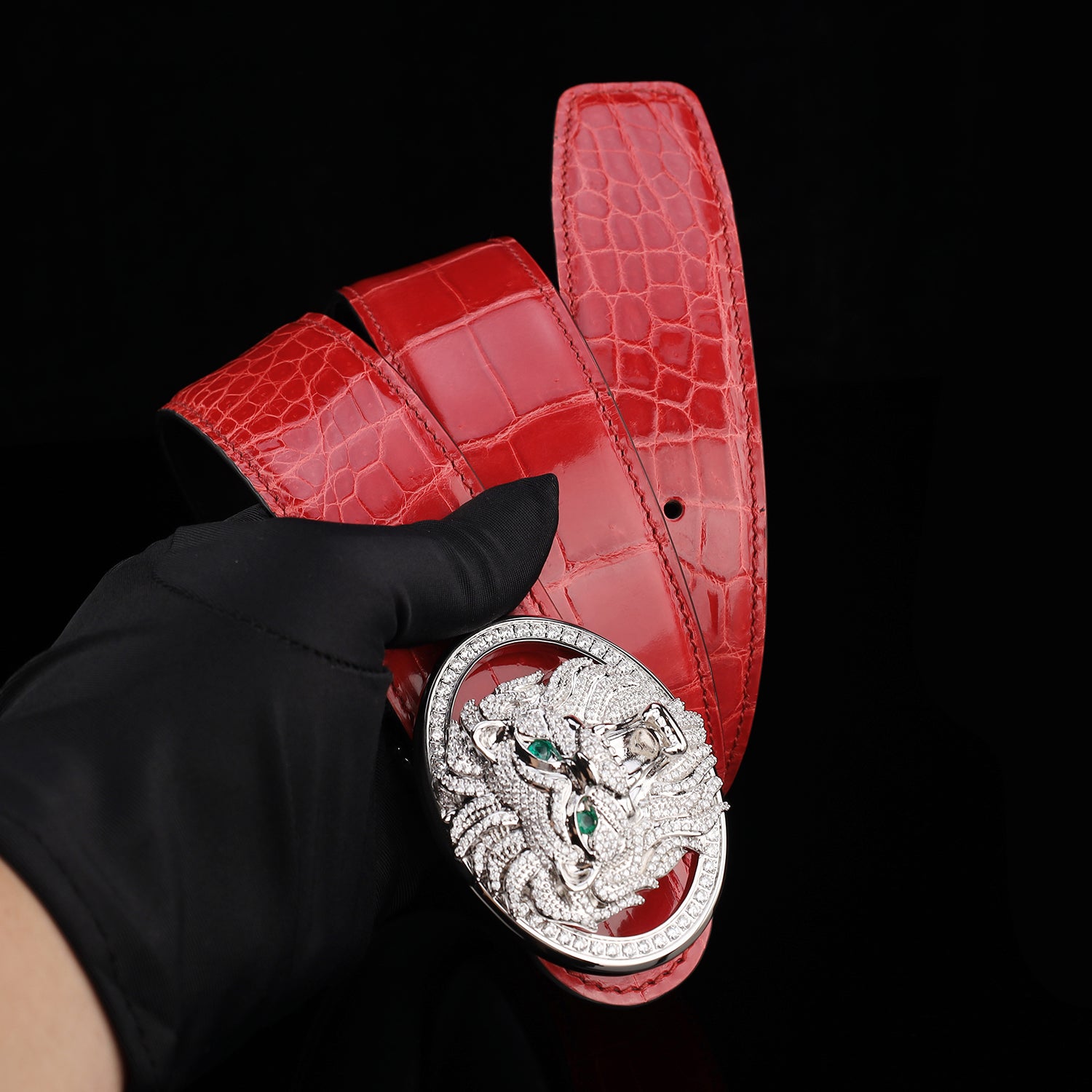 BELTLEY High Gloss Imperial Ruby Red Crocodile Belt for Men
