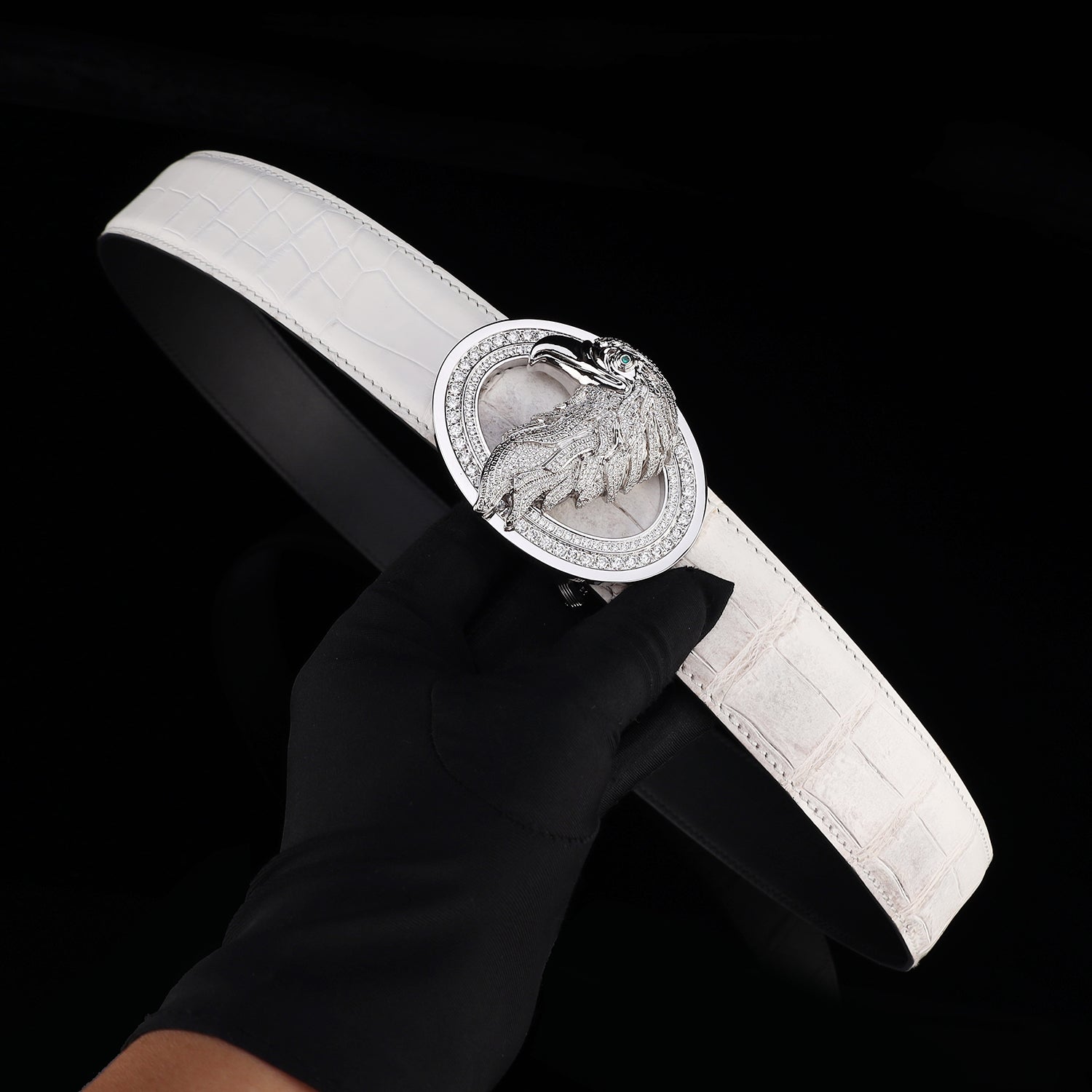 BELTLEY Himalayan Crocodile Leather Belt with Eagle Buckle