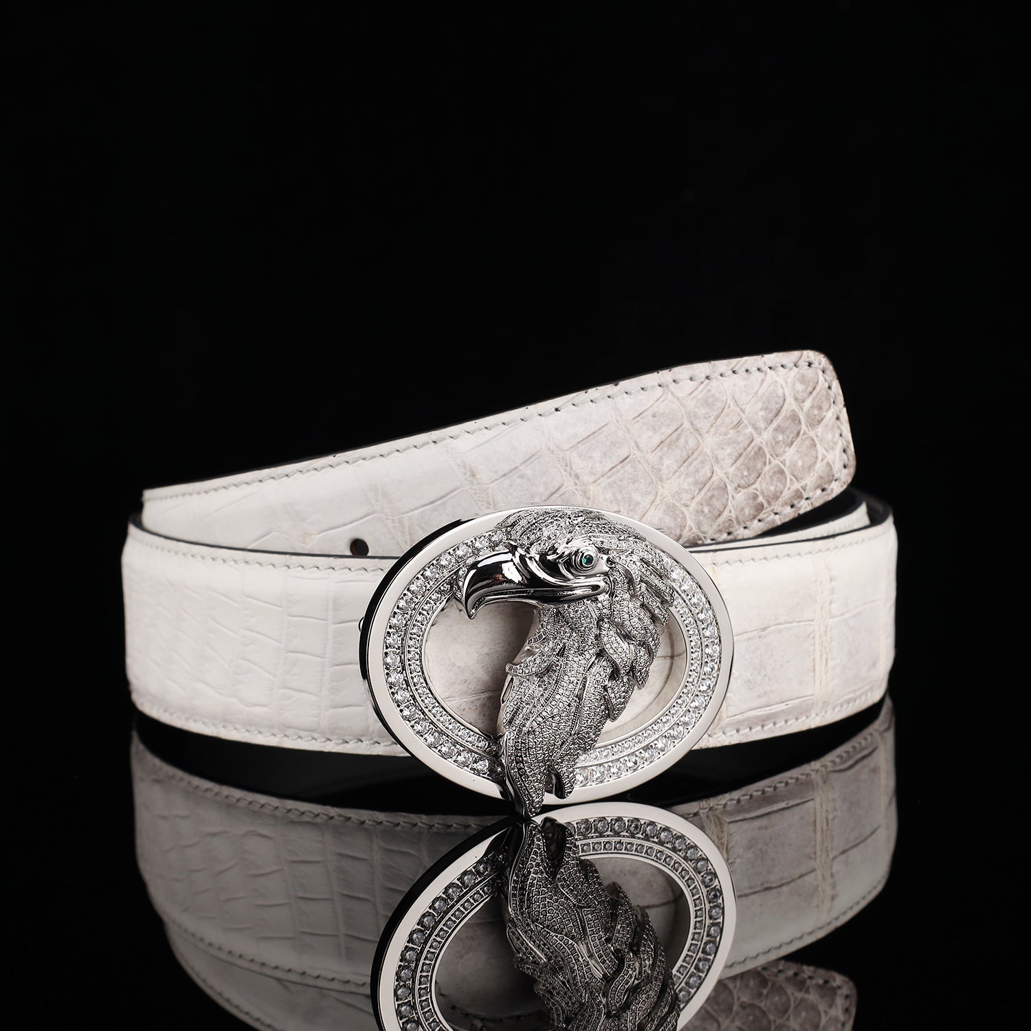 BELTLEY Himalayan Crocodile Leather Belt with Eagle Buckle