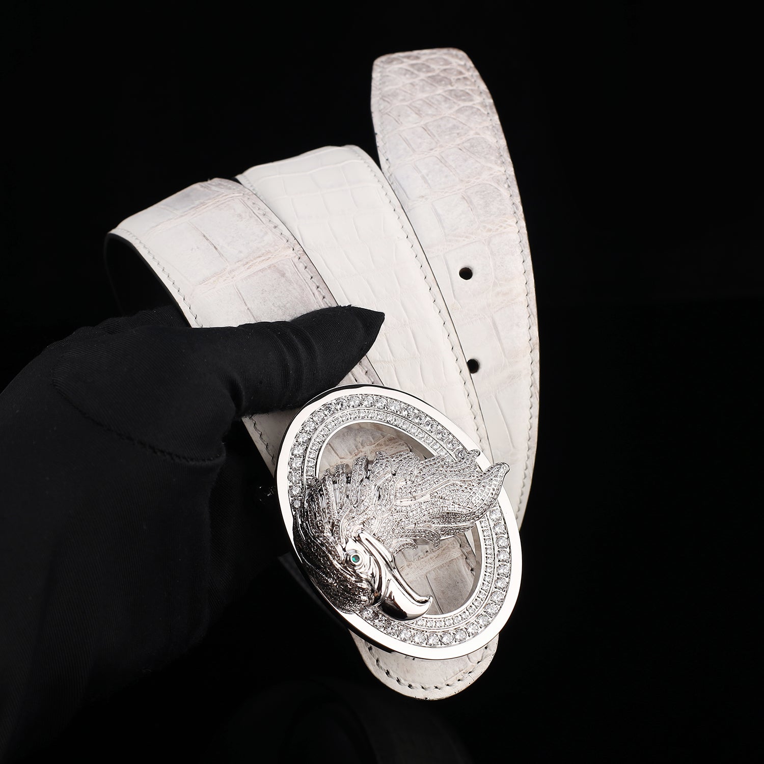 BELTLEY Himalayan Crocodile Leather Belt with Eagle Buckle