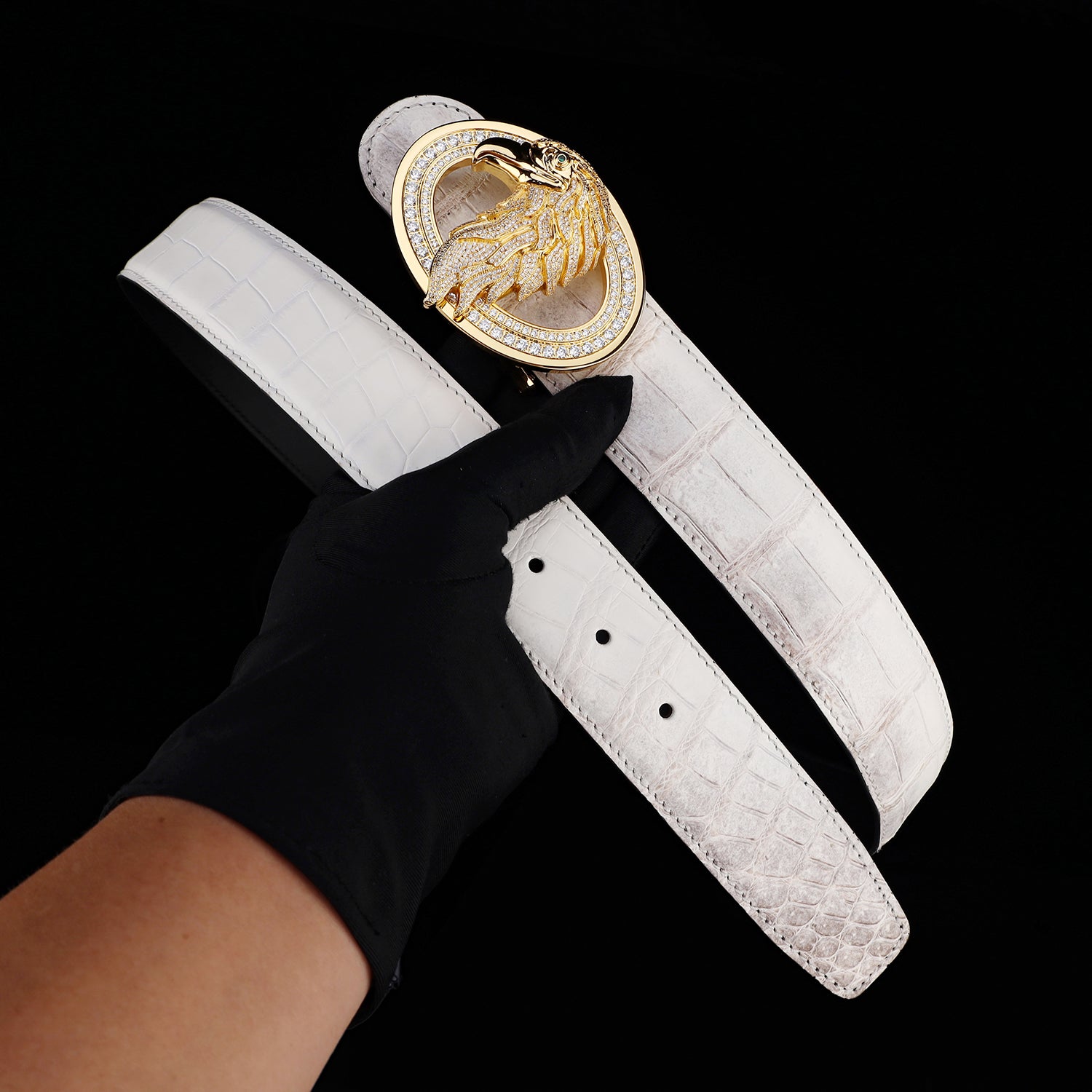 BELTLEY Himalayan Crocodile Leather Belt with Eagle Buckle