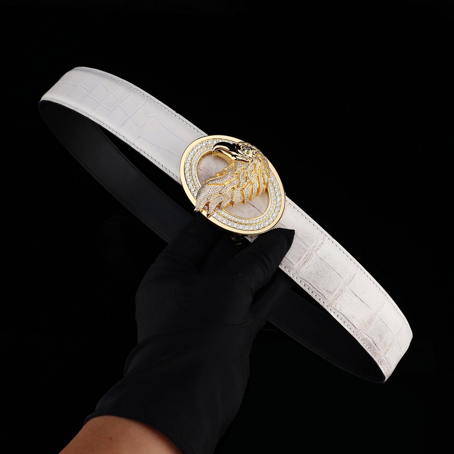 BELTLEY Himalayan Crocodile Leather Belt with Eagle Buckle