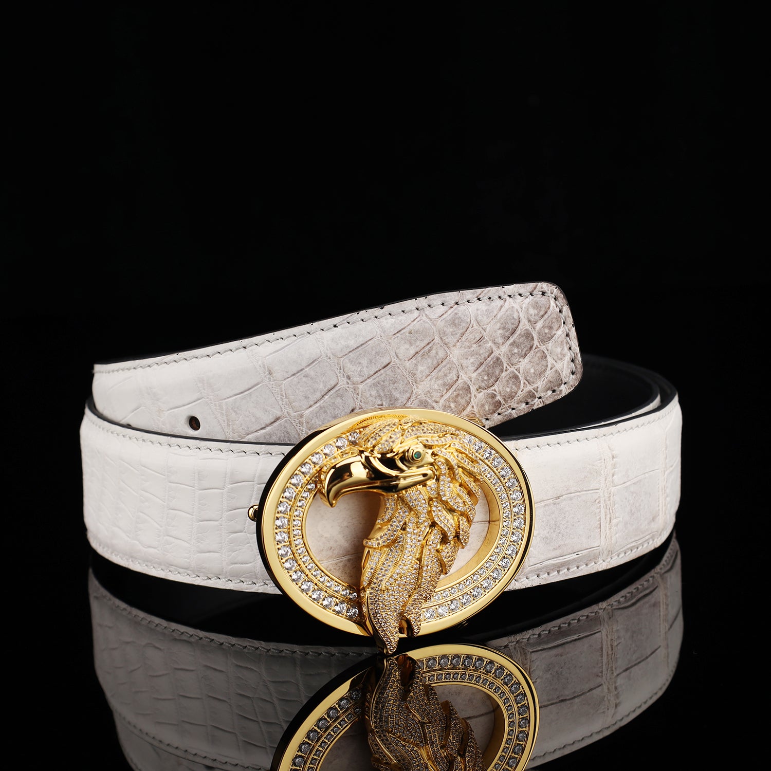 BELTLEY Himalayan Crocodile Leather Belt with Eagle Buckle