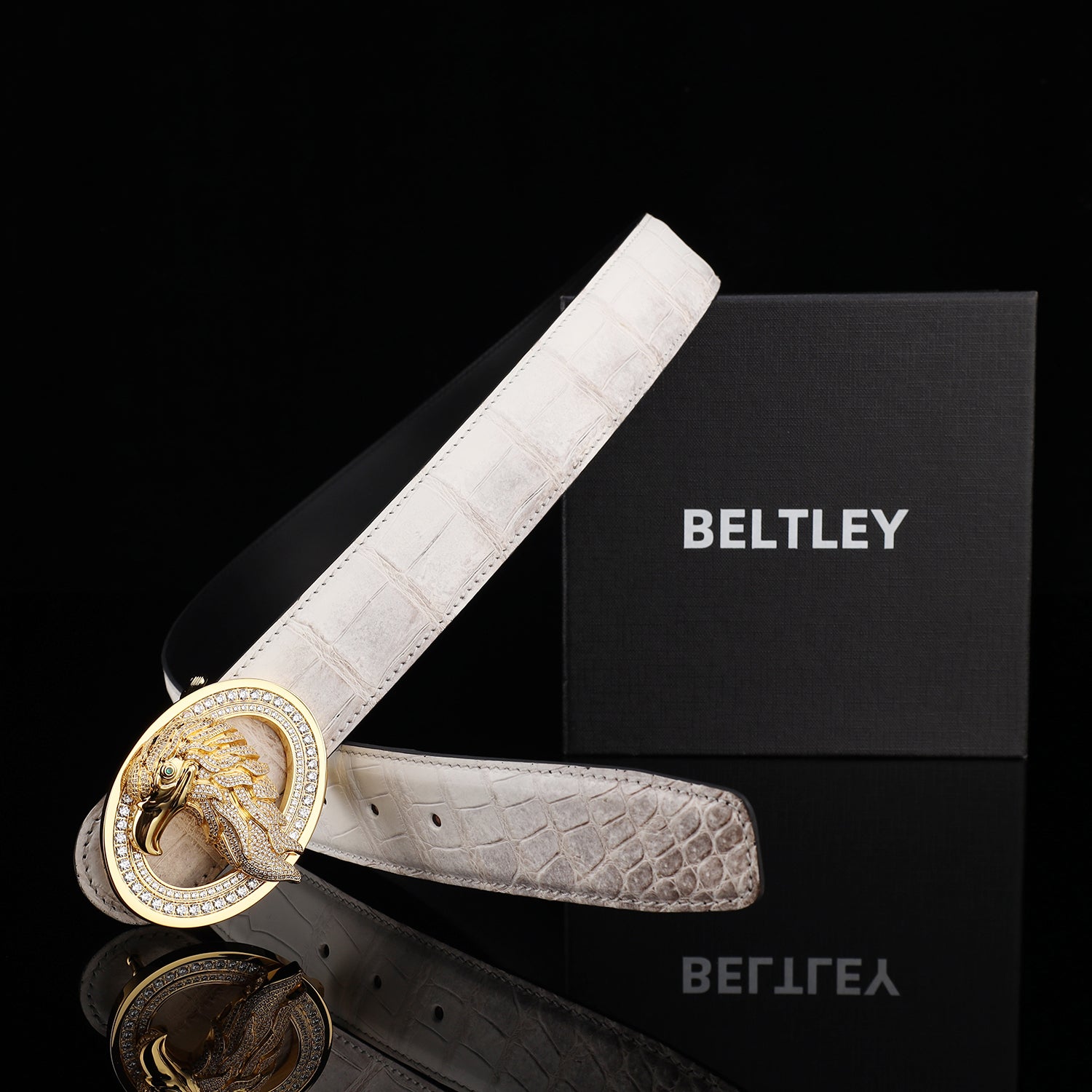 BELTLEY Himalayan Crocodile Leather Belt with Eagle Buckle