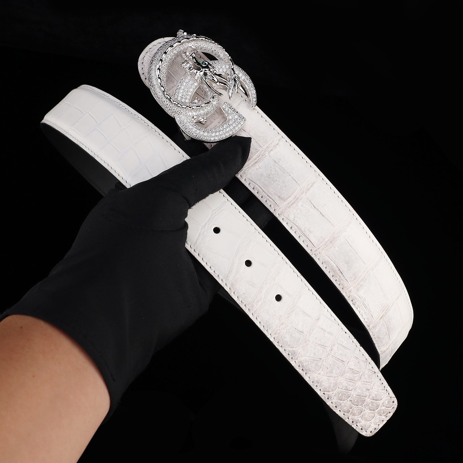 BELTLEY Himalayan Nile Crocodile Belt with Dragon Buckle