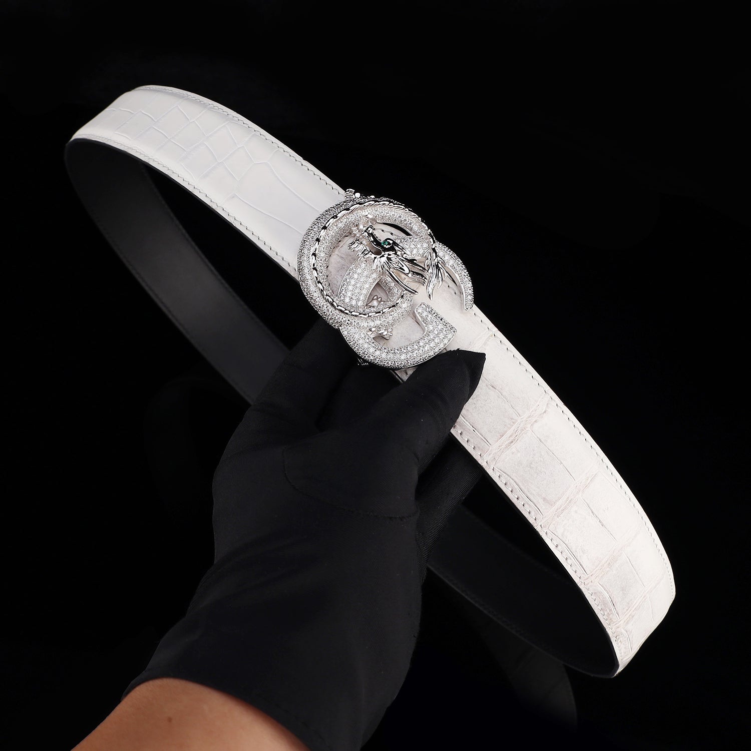 BELTLEY Himalayan Nile Crocodile Belt with Dragon Buckle
