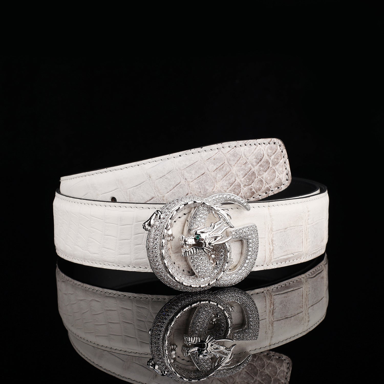 BELTLEY Himalayan Nile Crocodile Belt with Dragon Buckle